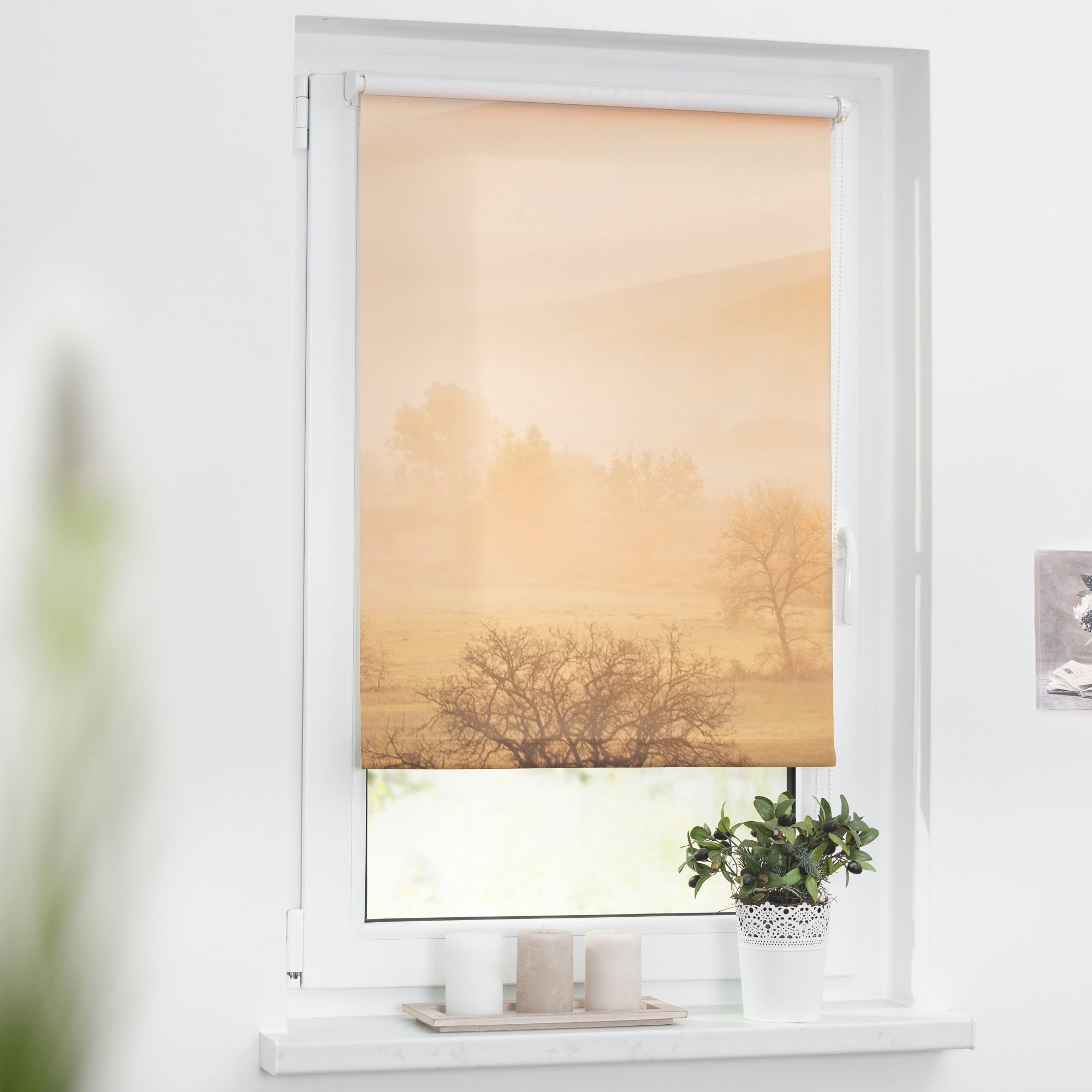 LICHTBLICK ORIGINAL Store à tirage latéral »Rollo Klemmfix, ohne Bohren, Verdunkelung, Toskana - Orange Braun« verdunkelnd freihängend