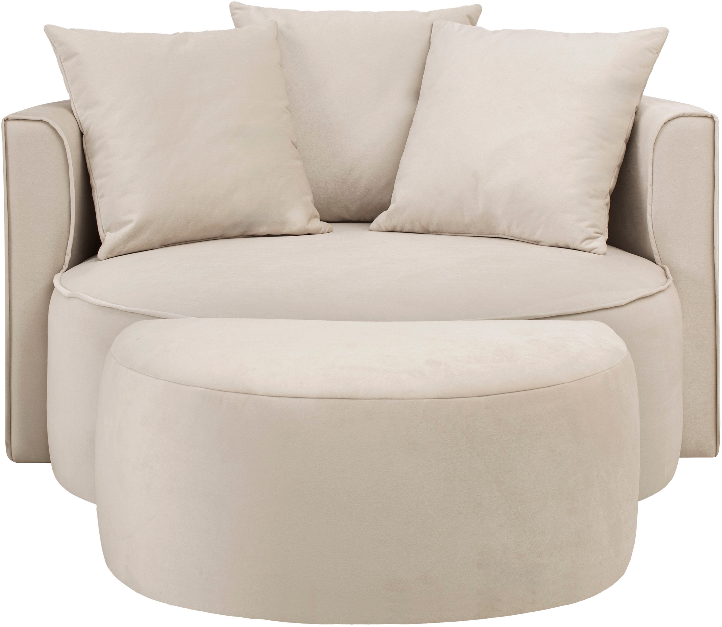 LeGer Home by Lena Gercke XXL-Sessel »ISALIE, Rundsessel mit Hocker, Lesesessel, Loveseat, Big-Sessel«, (Set), trendige Stoffe, 3 Zierkissen, grosse Sitzfläche, Cord, Samt, Bouclé