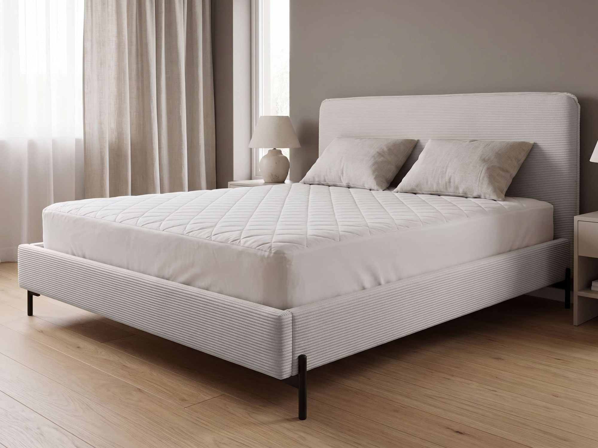 Home affaire Lit rembourré »LAVOISIER Bettgestell mit Lattenrost, Breite 140/160/180/200 cm, Cord« Cadre de lit avec tête de lit, sans matelas ni surmatelas