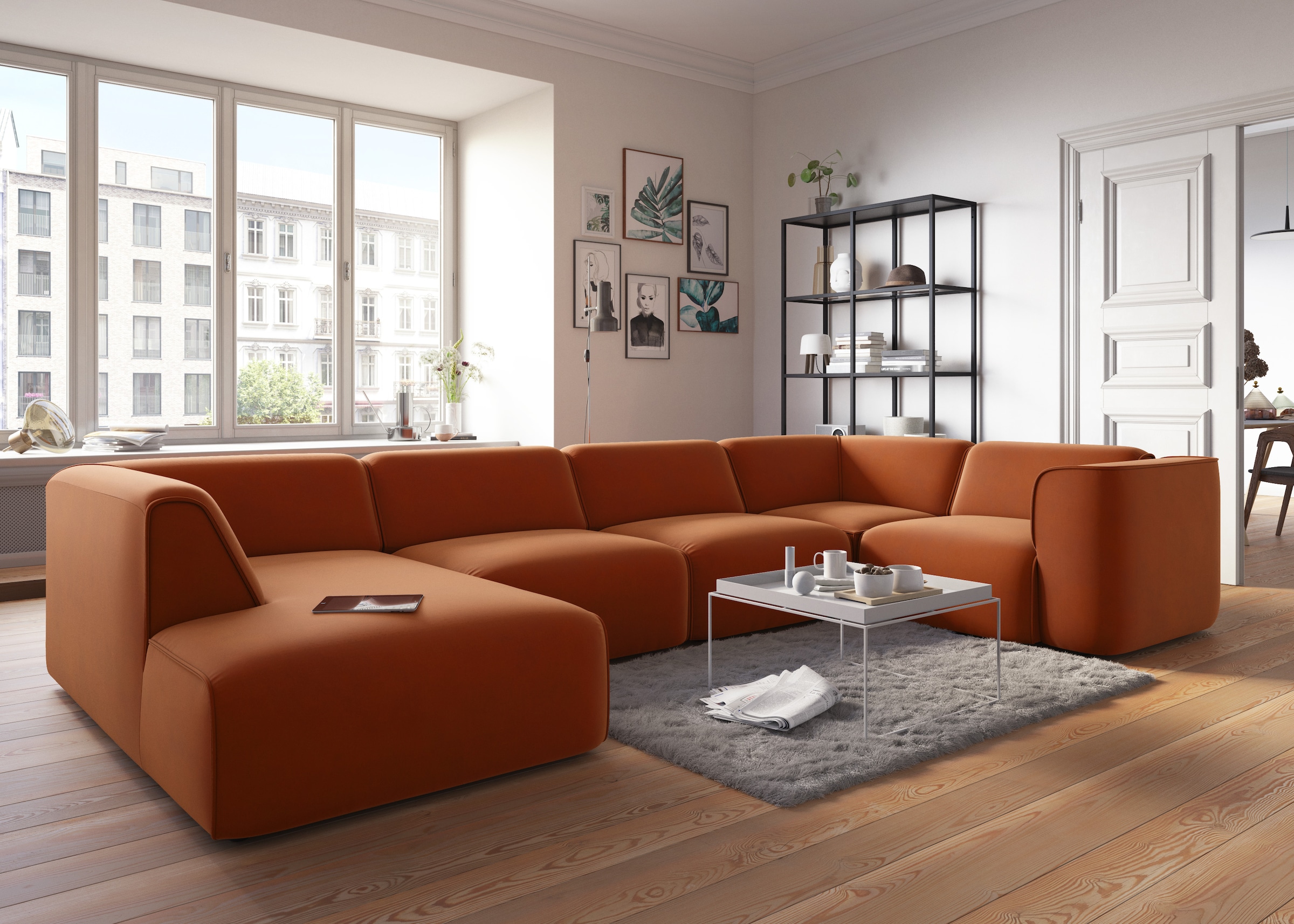 RAUM.ID Wohnlandschaft »Merid U-Form, jederzeit durch Module erweiterbar, B/T/H: 367/206/70 cm«, als Modul oder separat verwendbar, für individuelle Zusammenstellung