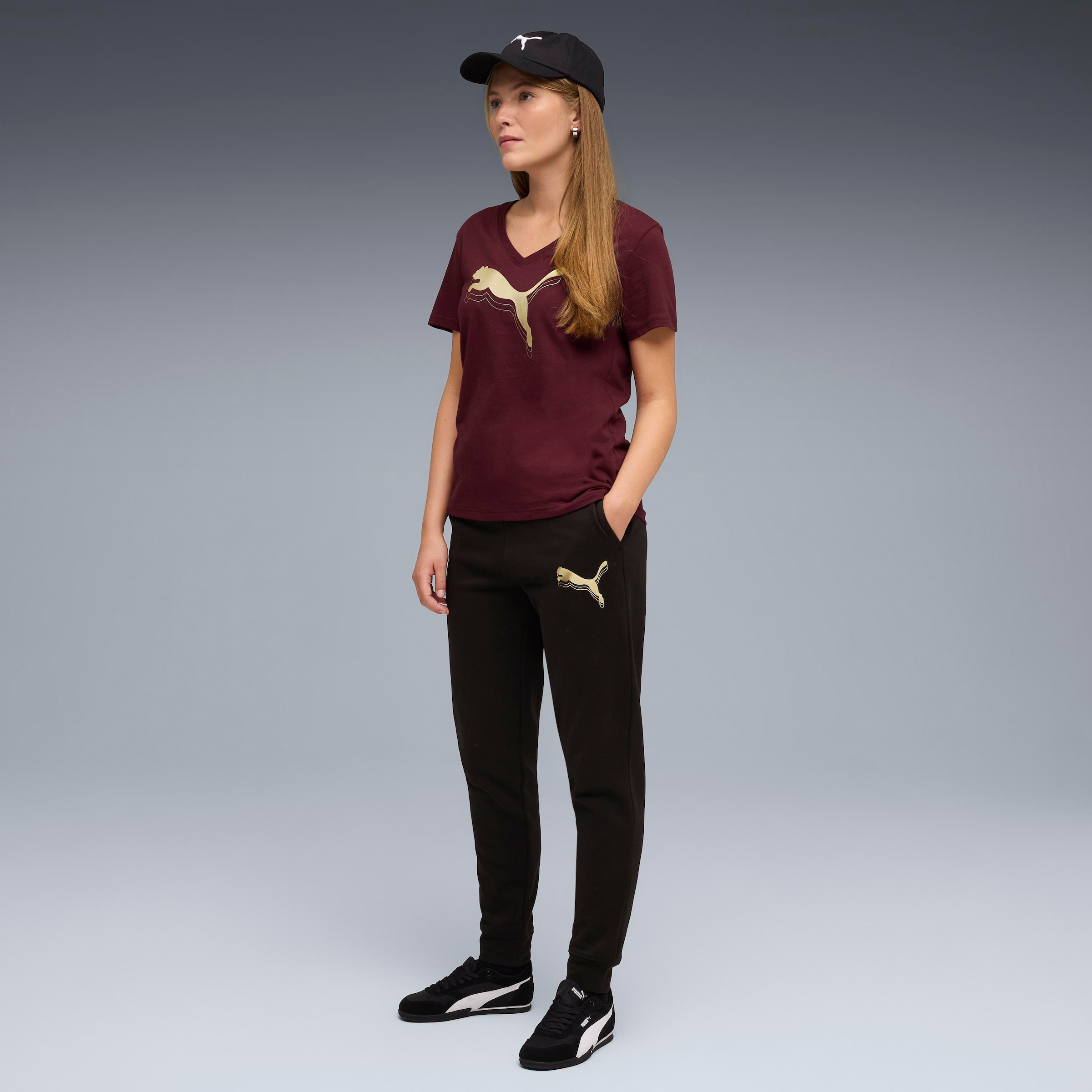 PUMA Pantalon de survêtement »ESS METALLIC SWEATPANTS FL«  style sportif, pour activités variées, avec poches latérales