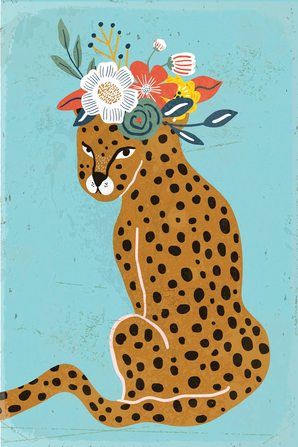 Image of queence Metallbild "Leopard" Blumen Leopard Sprüche 1 Stk. tlg. Stahlschild, Blechschild, Leopard mit Blumenkranz