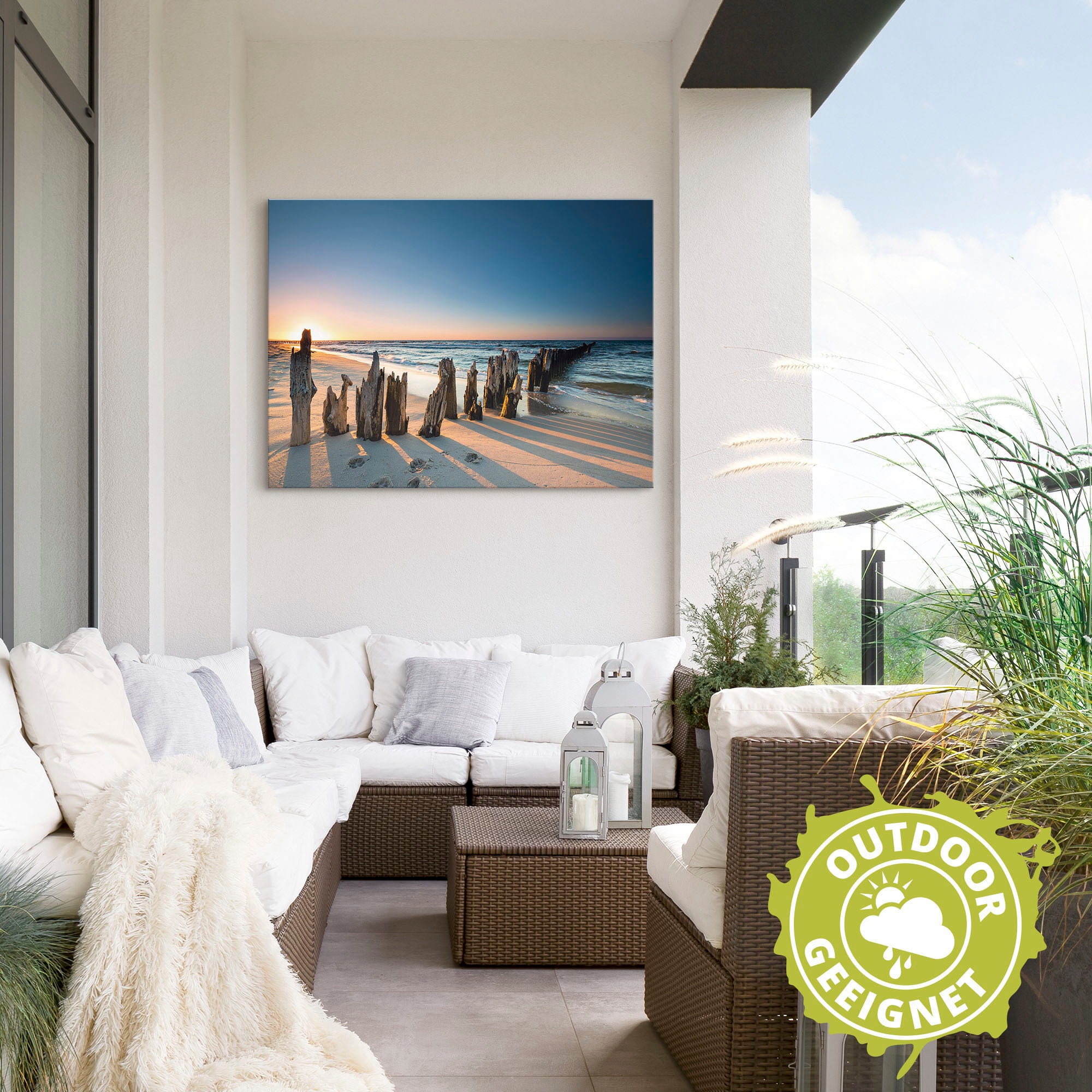 Artland Fresque murale »Sonnenuntergang Strand Wellenbrecher« 1 cuis tlg. als Alubild, Leinwandbild in verschied. Grössen