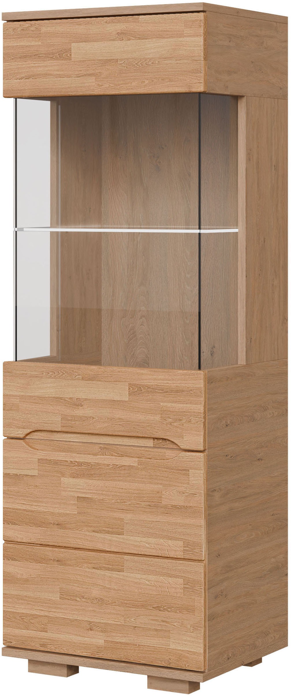 Image of GOODproduct Vitrine "VETRO: Fronten aus Massivholz, Korpus aus Melamin, 1Glastür" Eiche B/T/H:50/40/144cm,2Variable einlegeboden,Türanschlag L/R,4Fächer