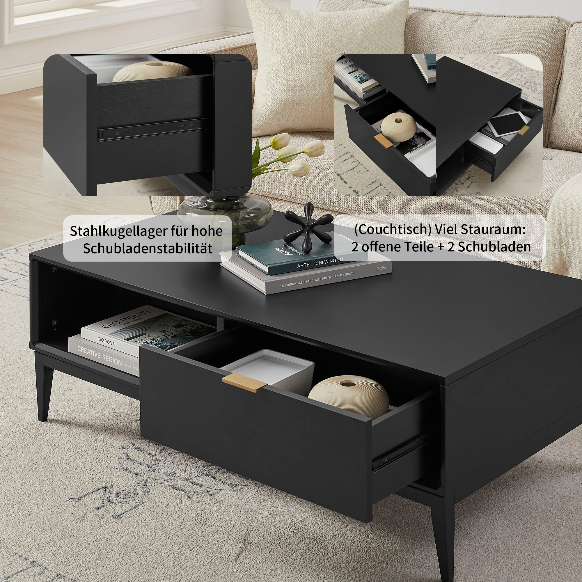 Leonique Table basse »Lavisha« Keramikplatte, Eisengestell und FSC-zertifiziertes Holz, Breite 110 cm