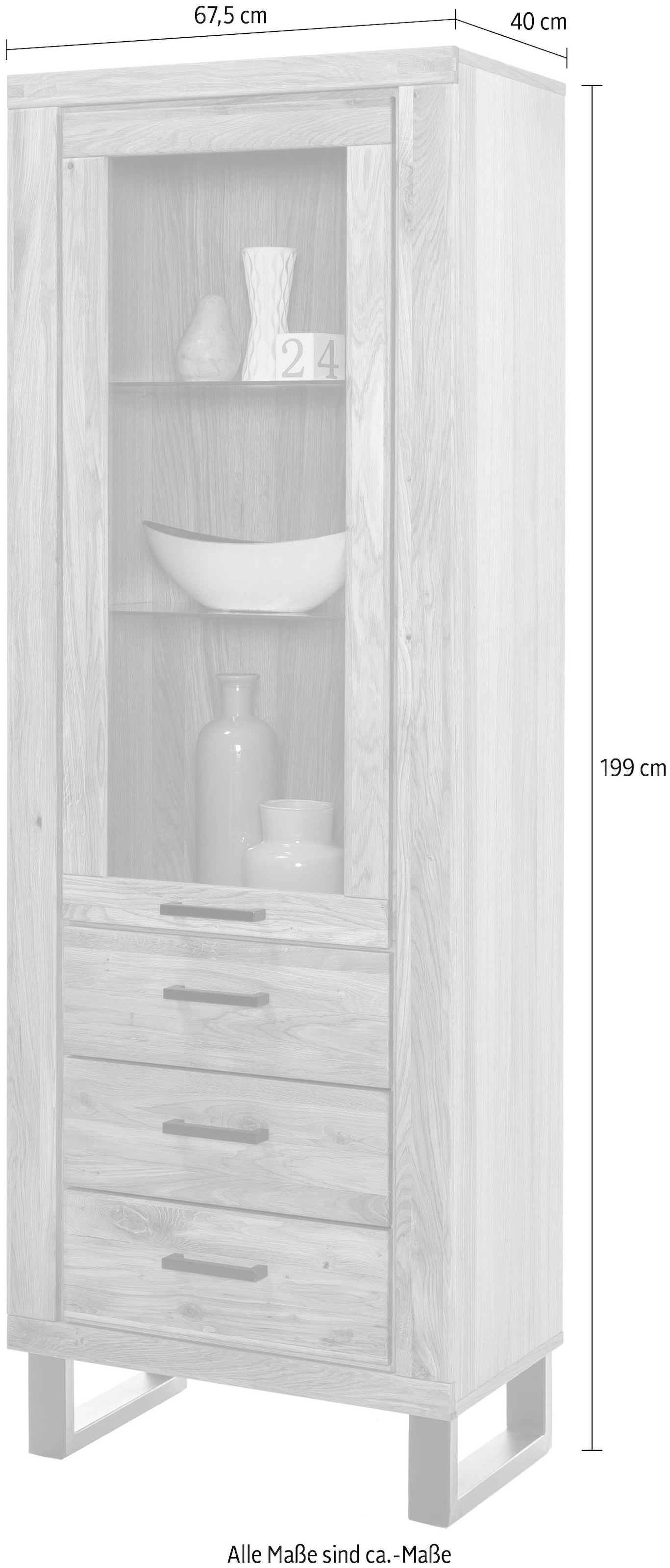 Home affaire Vitrine Metallfüsse im Industrie-Design, Eiche Teilmassiv, viel Stauraum