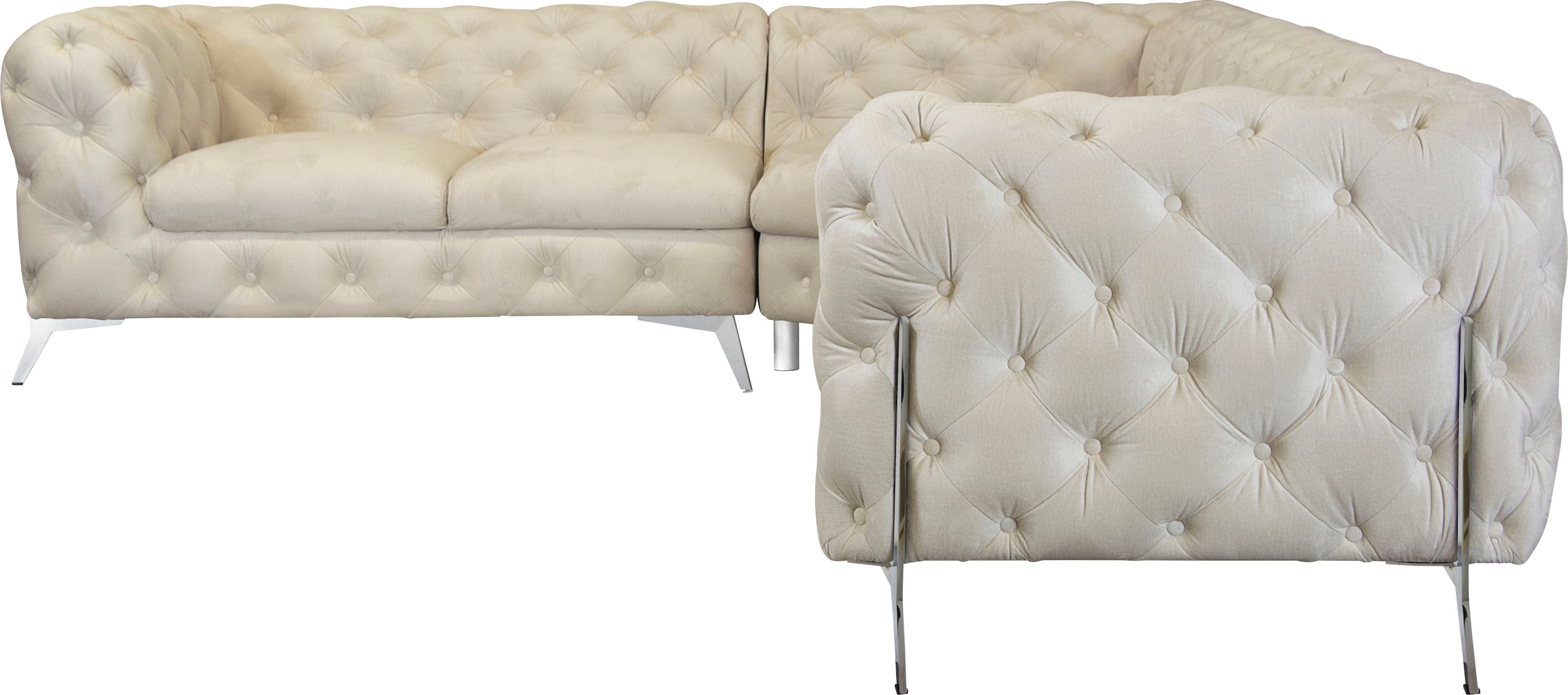 Leonique Chesterfield-Sofa »Amaury L-Form«, grosses Ecksofa, Chesterfield-Optik, Breite 323 cm, Fussfarbe wählbar
