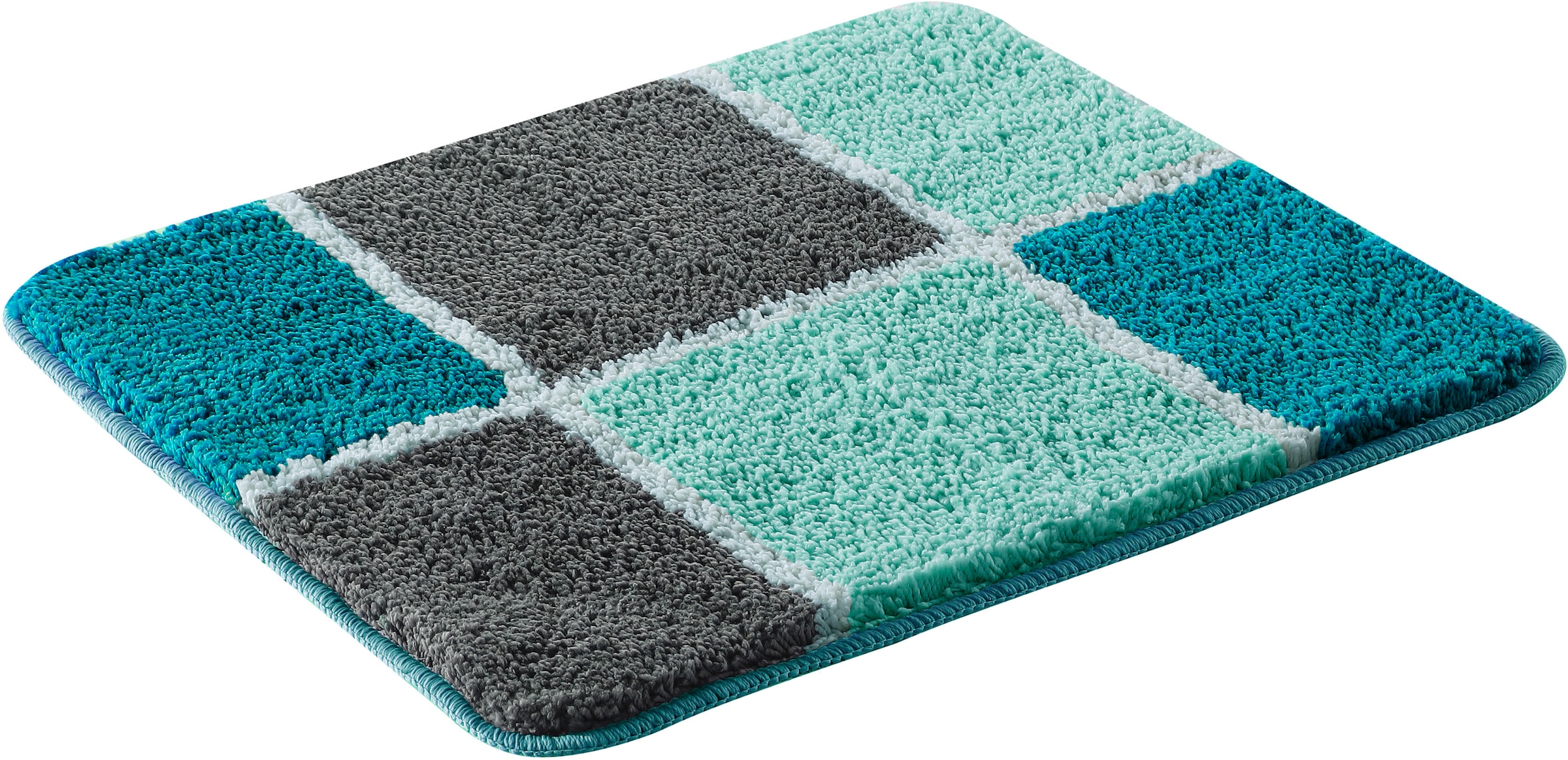 my home Badematte »Anna mit Kachelmuster, Badvorleger, Badezimmer Teppich, Duschvorleger«, rutschhemmend beschichtet, strapazierfähig, Badteppich, Hoch-Tief Effekt, Modern, Weich