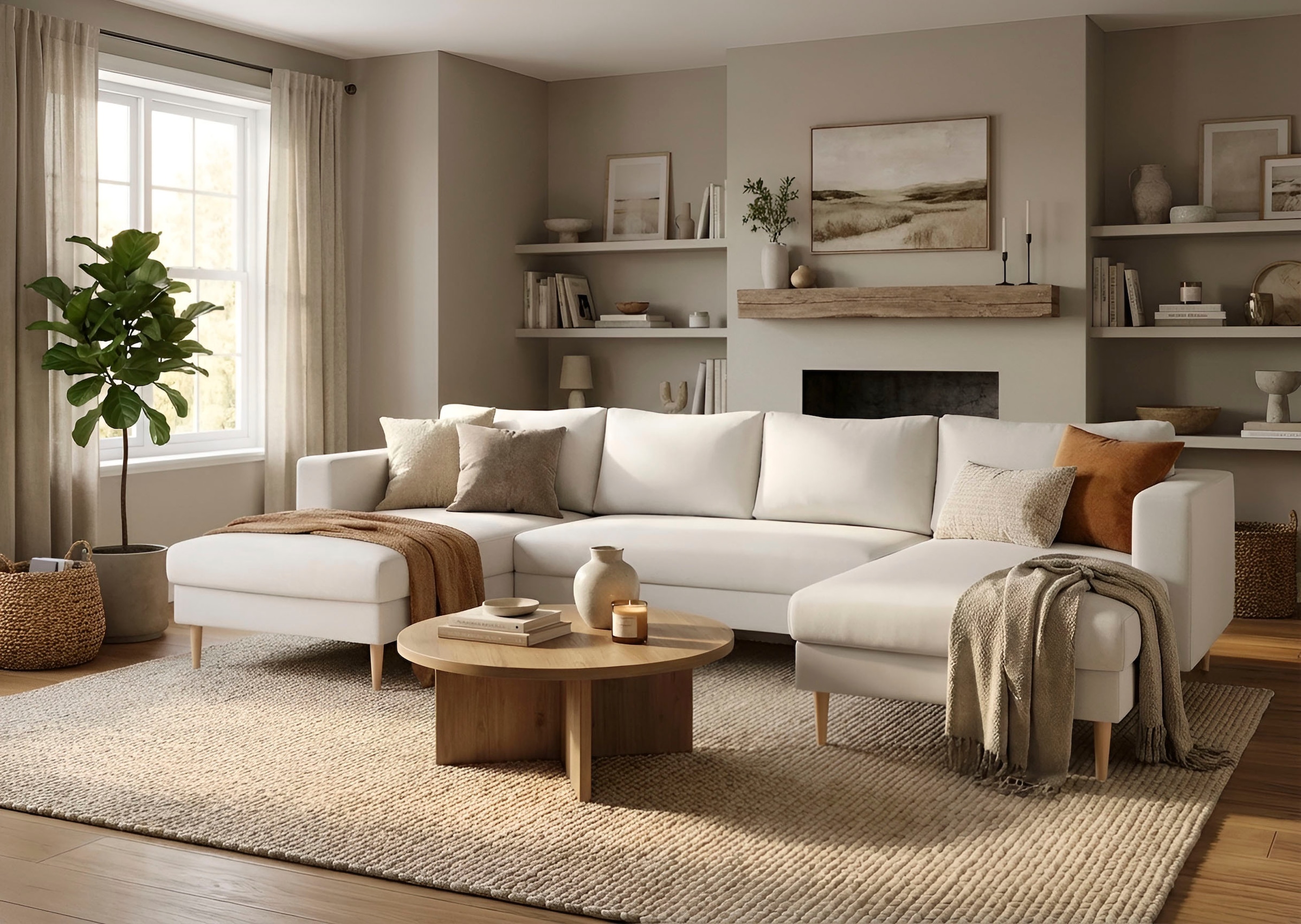 TRENDMANUFAKTUR Paysage de salon »Amazing, wahlw. mit Schlaffunktion & Bettkasten, Fuss Buche lackiert« Sofa in U-Form, in Cord oder Struktur, Breite 305 cm