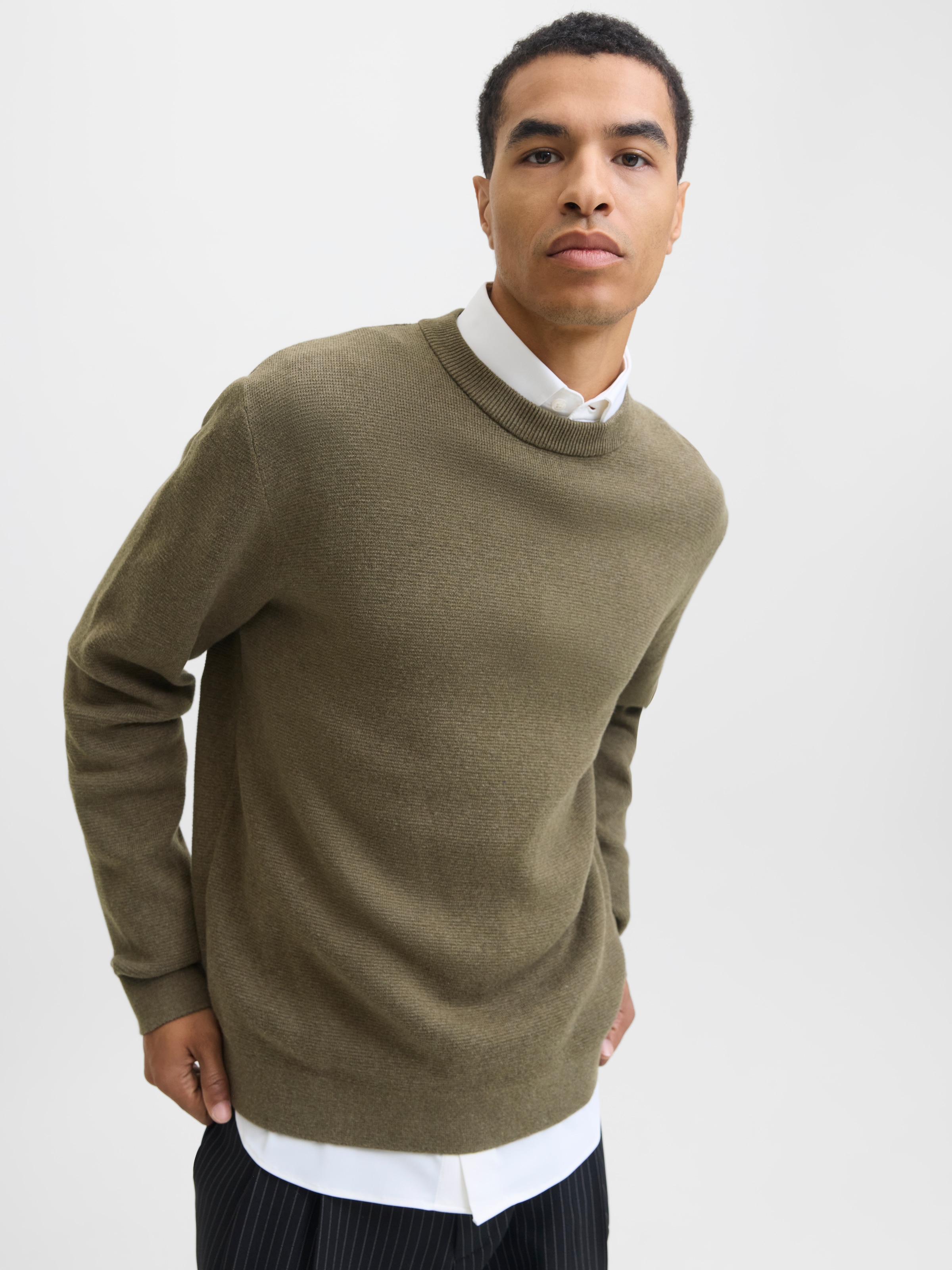 Jack & Jones Pull à col rond »JPRBLAMILANO STITCH KNIT CREW NECK SN« Baumwolle, relaxed fit