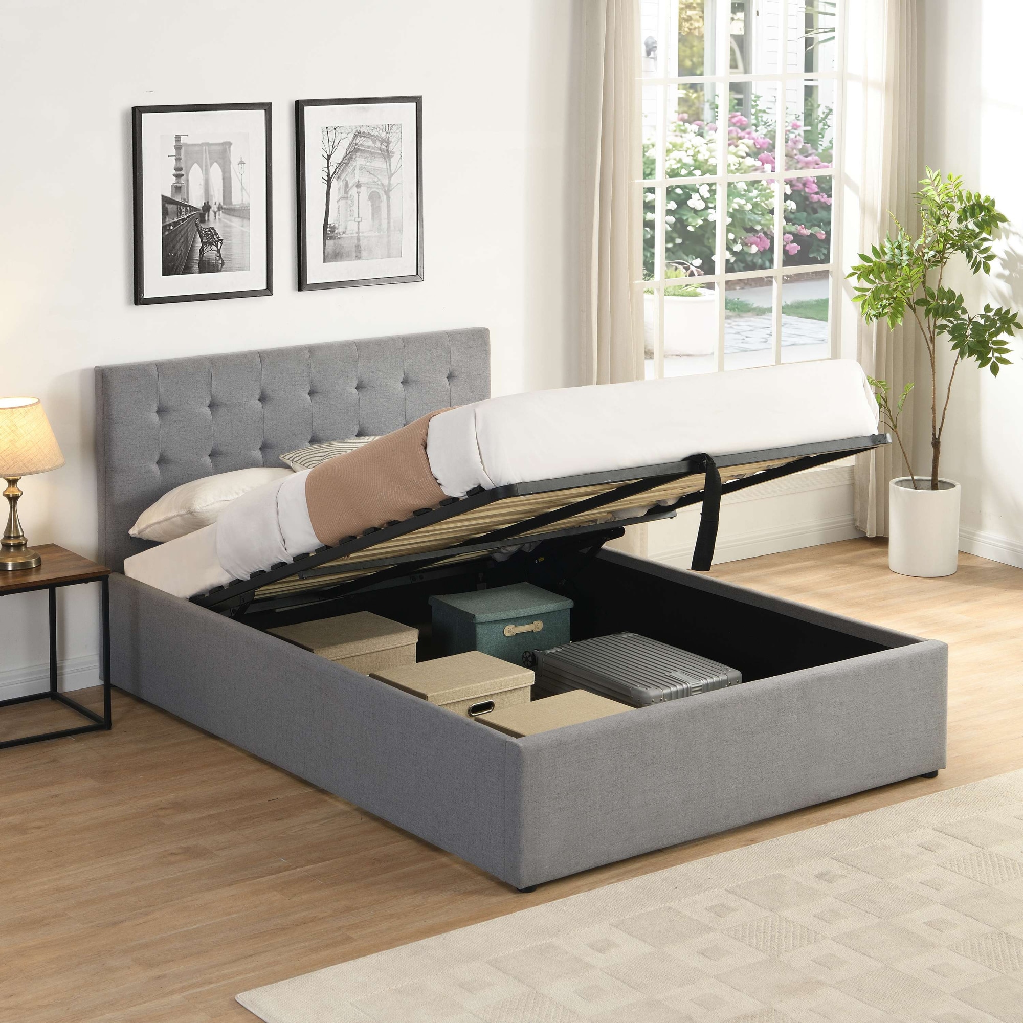 Image of GOODproduct Polsterbett "Hamar, mit Bettkasten, Stauraum, bis 250 KG belastbar" mit Lattenrost und Knopfsteppung im Kopfteil