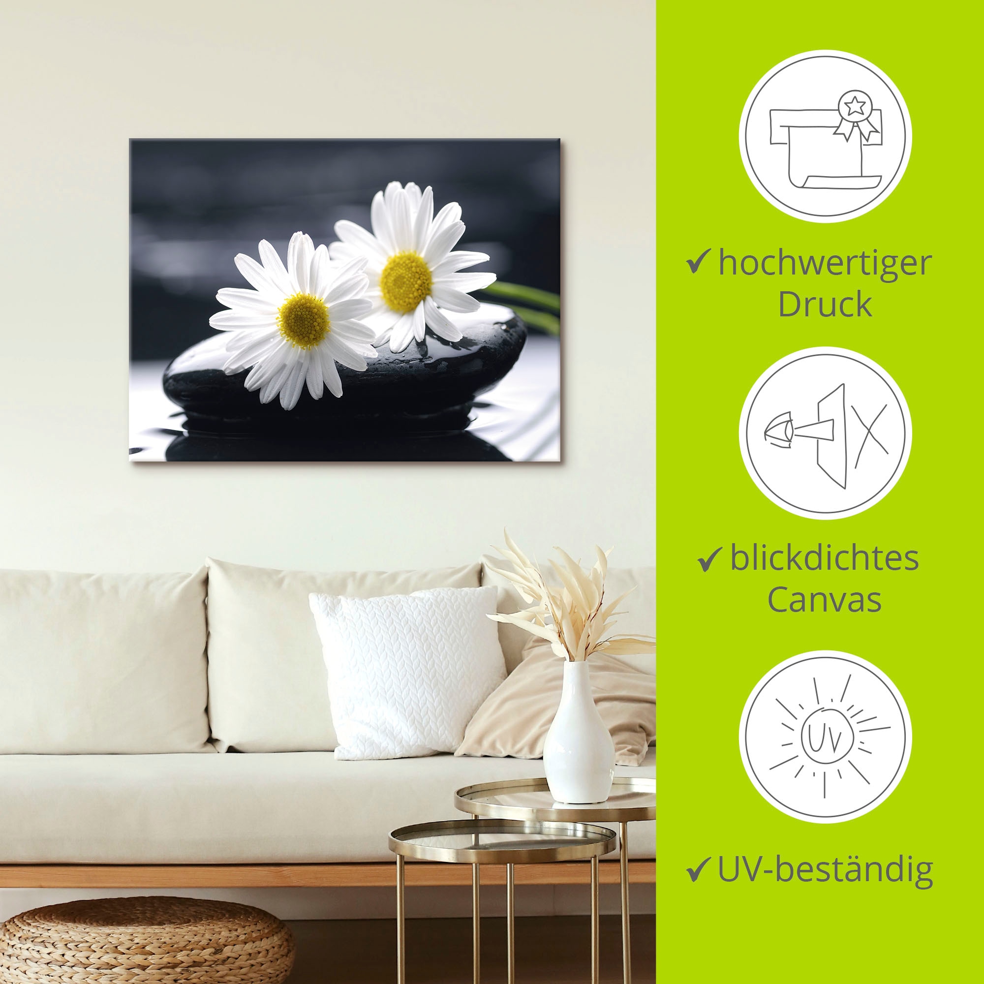 Artland Leinwandbild »Zwei Gerbera auf einem Zenstein« 1 Stk. tlg. auf Keilrahmen gespannt