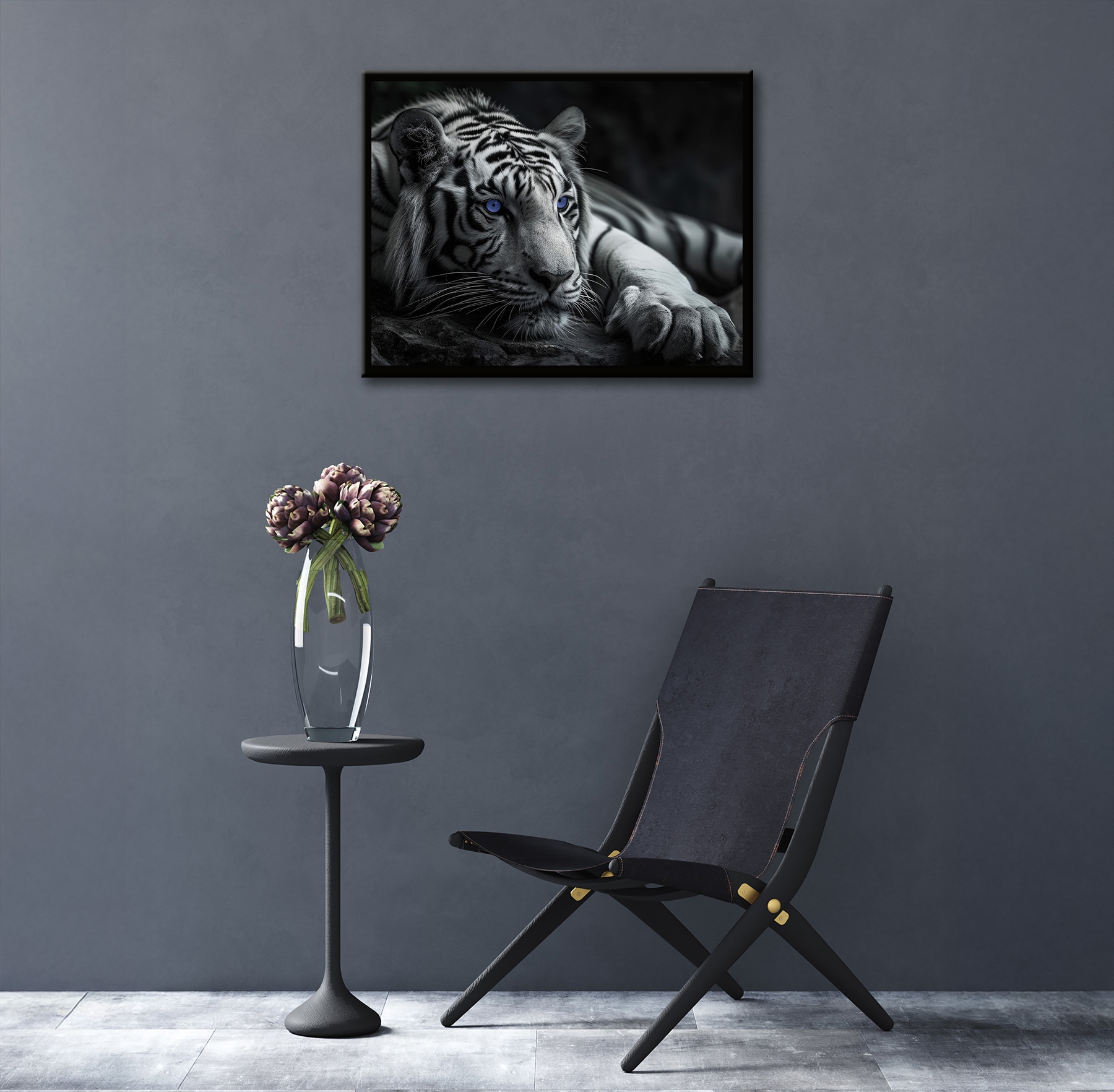 Bönninghoff Bild mit Rahmen »Wandbild gerahmt TIGER MIT BLAUEN AUGEN 40x50 cm – Tierbild Natur« Raubkatzen | Tiger | Wildtiere mit dekorativem Rahmen