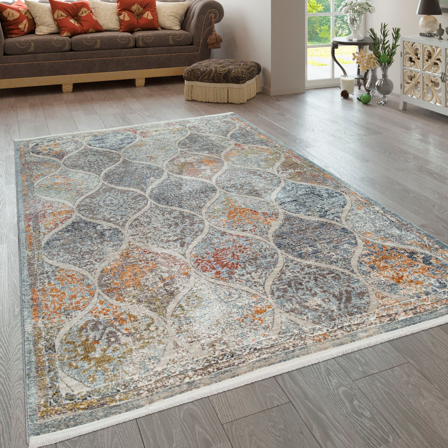 Paco Home Teppich »Pandora 323«, rechteckig, 5 mm Höhe, Kurzflor, Handweb-Optik, Ornamente, mit Fransen