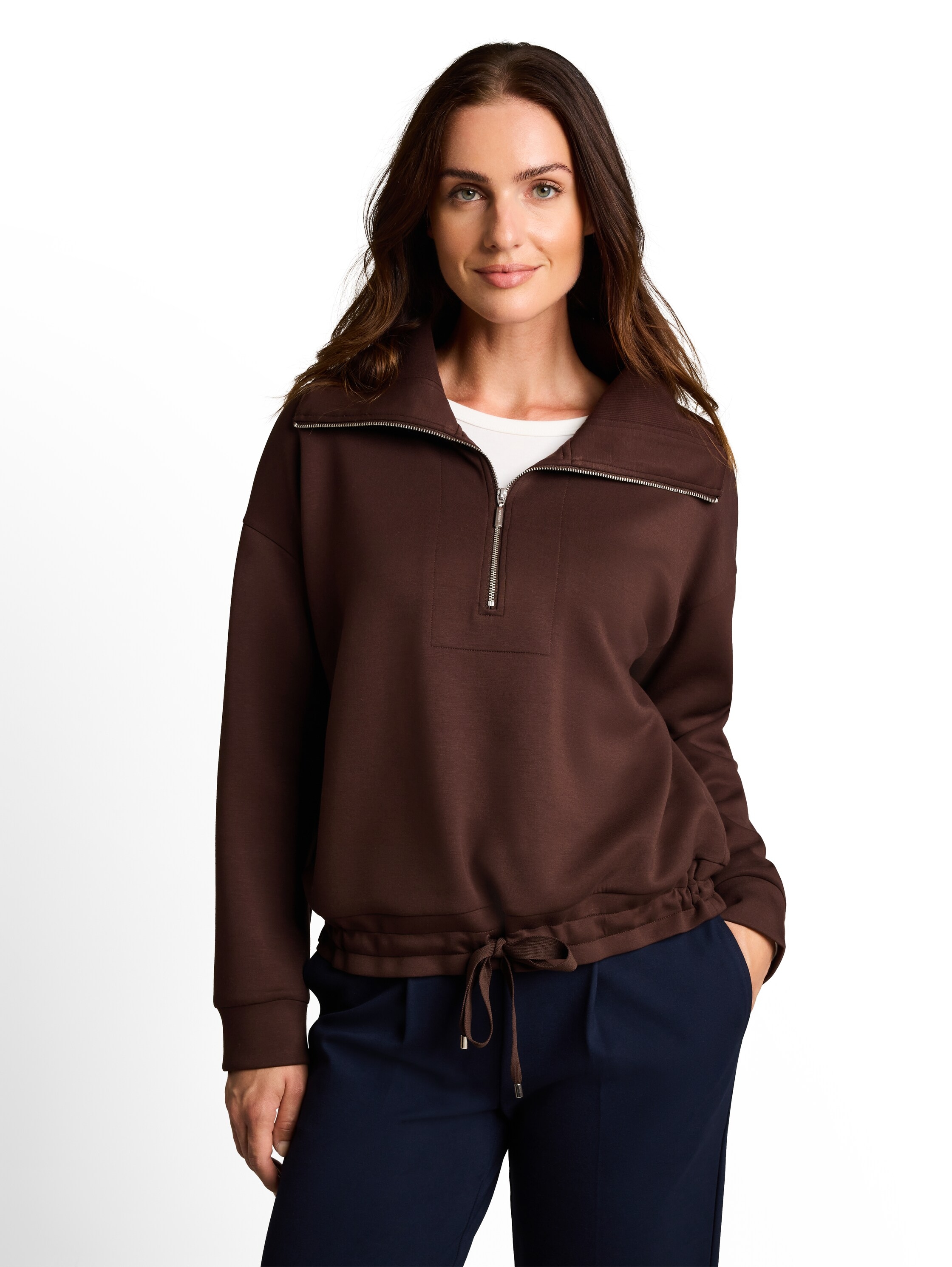 Image of TOM TAILOR Sweatshirt "Regular", Grosser Kragen mit dekorativem Metallreissverschluss / Tunnelzug am Saum
