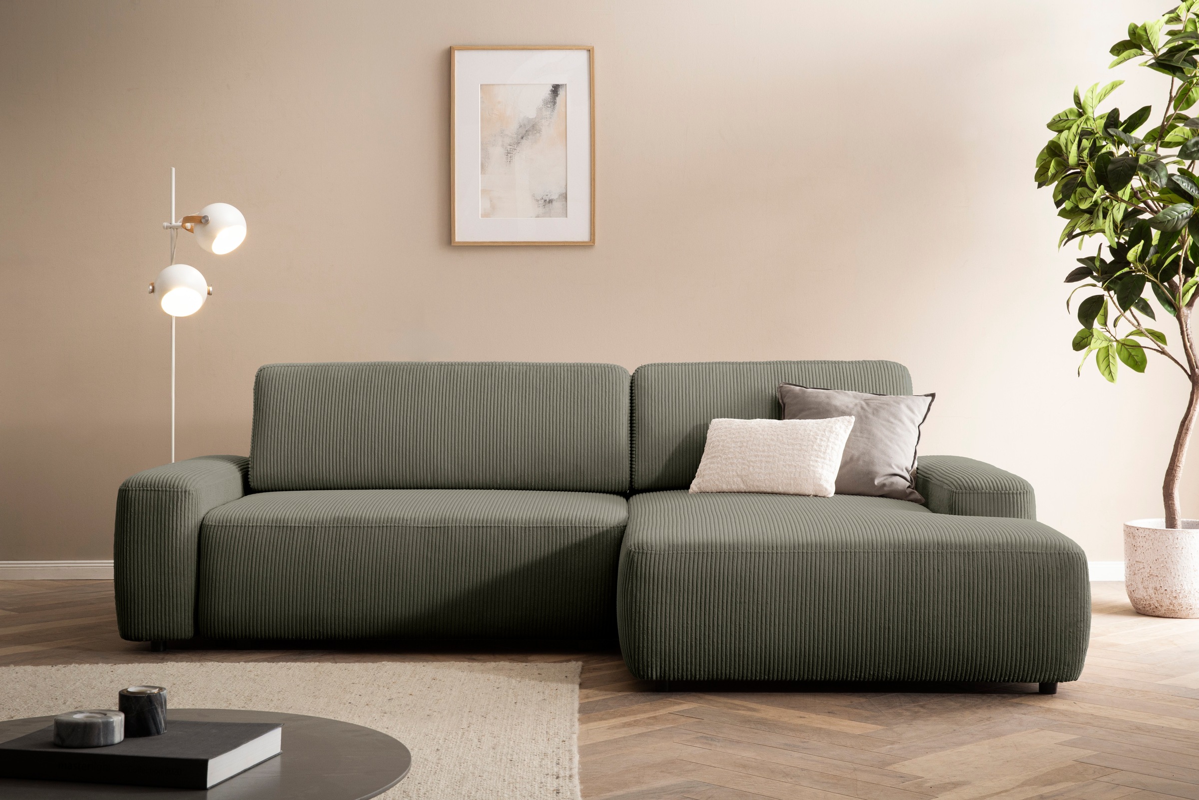 INOSIGN Ecksofa »TORGE (264cm), Schlafsofa in Cord, Samtvelours o Struktur fein, L-Form«, Schlaffunktion, Bettkasten, Liegefläche: 125/210 cm