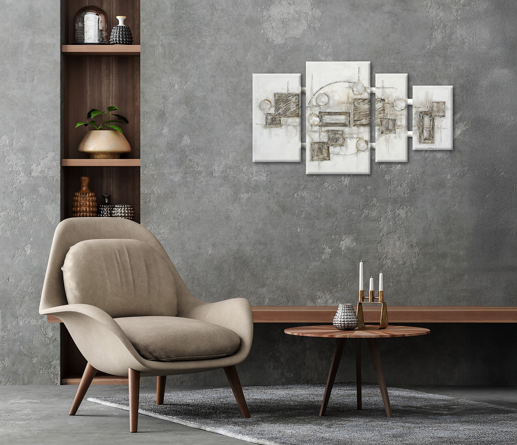 Bönninghoff Ölgemälde »handarbeit 4-teilig QUADRATE ABSTRAKT 70x124 cm – Wandbild« Abstrakt | Formen | Muster handgefertigt, jedes Bild ein Unikat