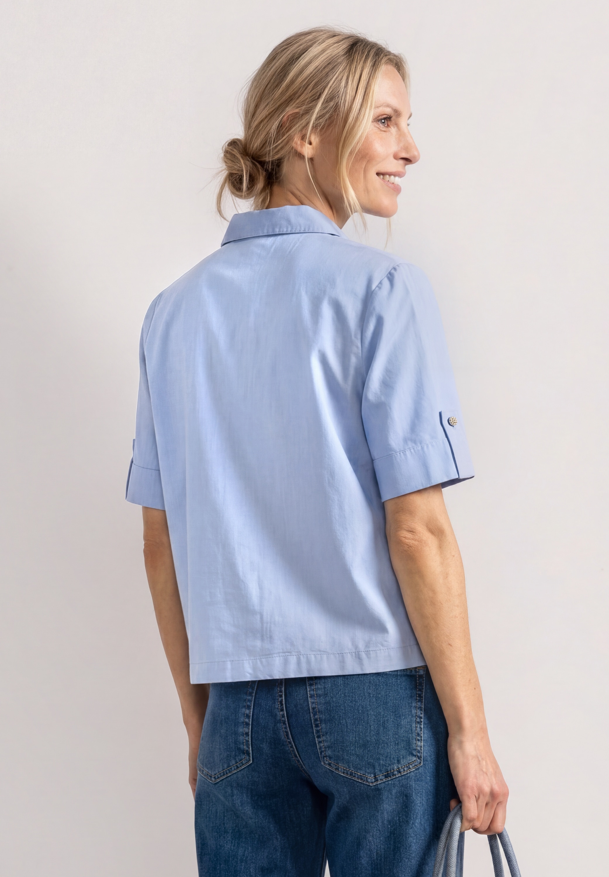 STREET ONE Kurzarmbluse Kurzarm Sommerbluse mit Hemdblusenkragen