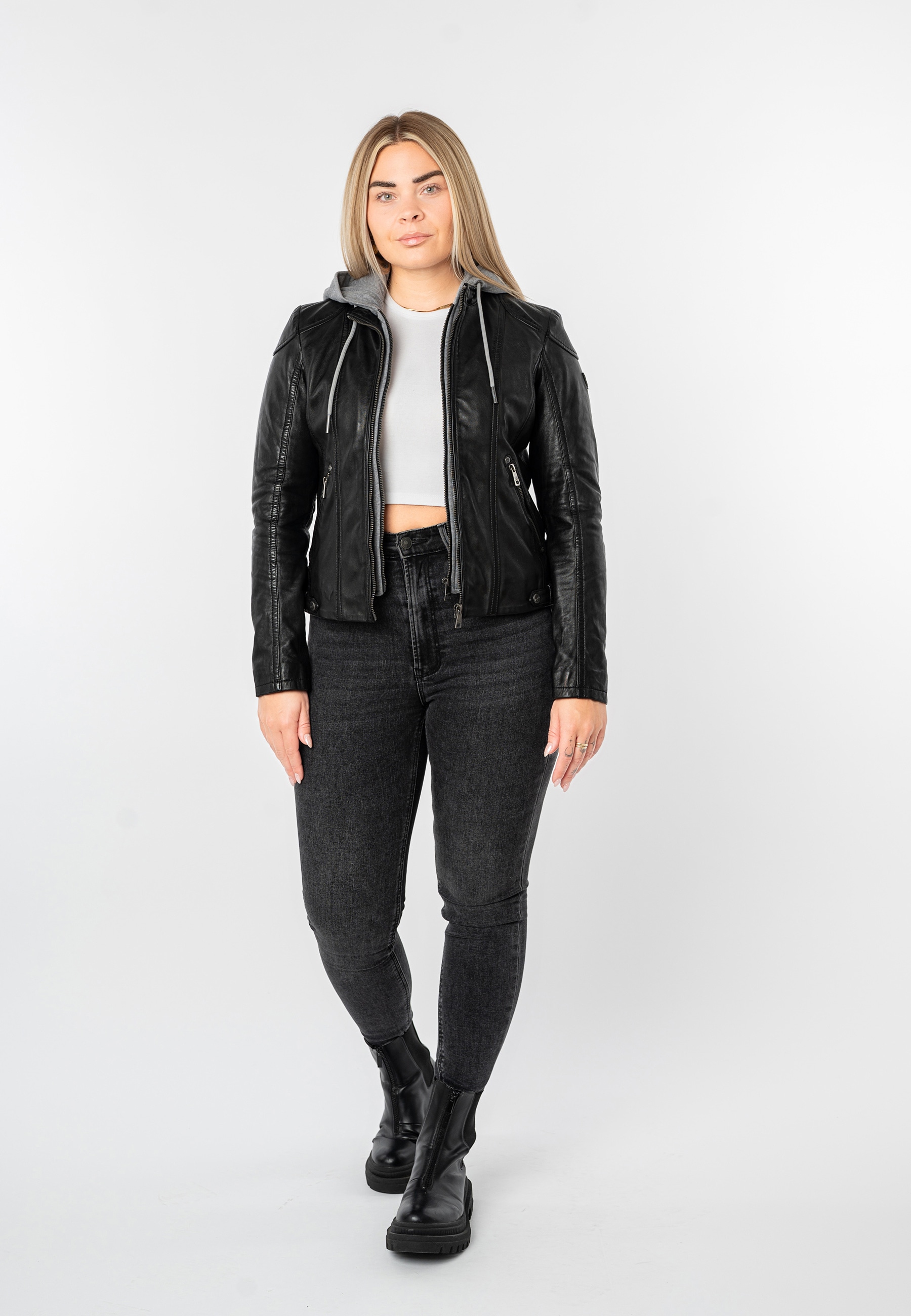 Mauritius Veste en cuir »MWAmmy« mit Kapuze mit abnehmbarer Kapuze