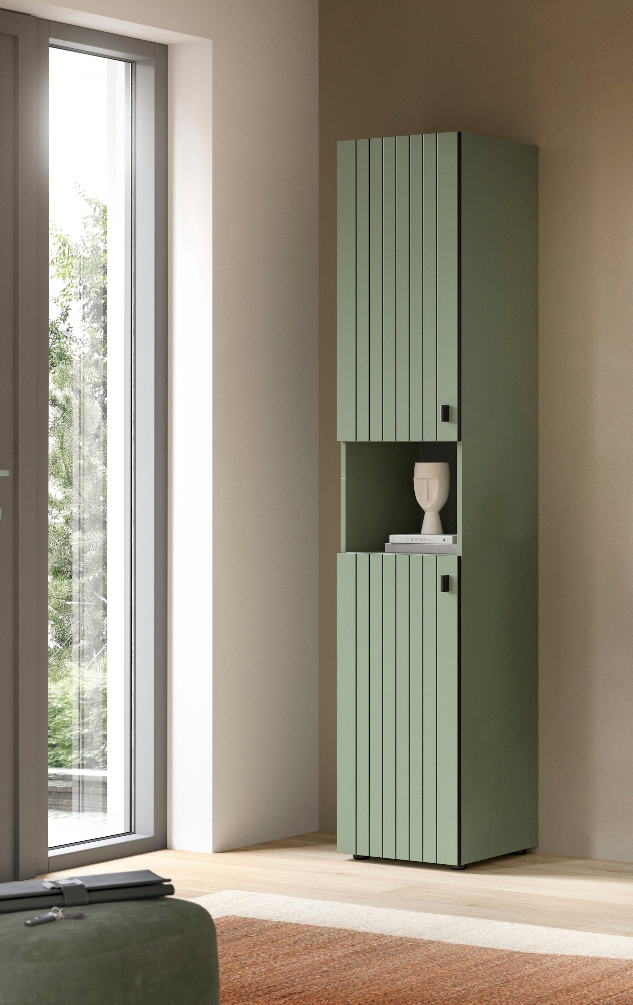 Home affaire Garderobenschrank »TATIO, Höhe 192 cm, Rillenoptik, 2 Türen, offenes Fach« 1 Stk. tlg. Garderobenschrank, Flurschrank, Dielenschrank, Hochschrank