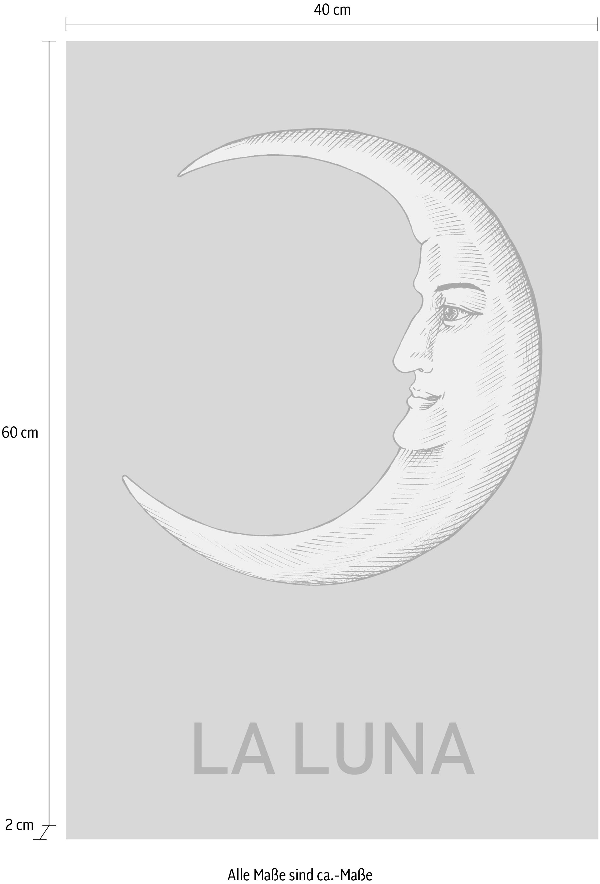 queence Leinwandbild »Der Mond« Kunst | Modern | Schriftzug Premium-Leinwandstoff, Handarbeit aus Deutschland