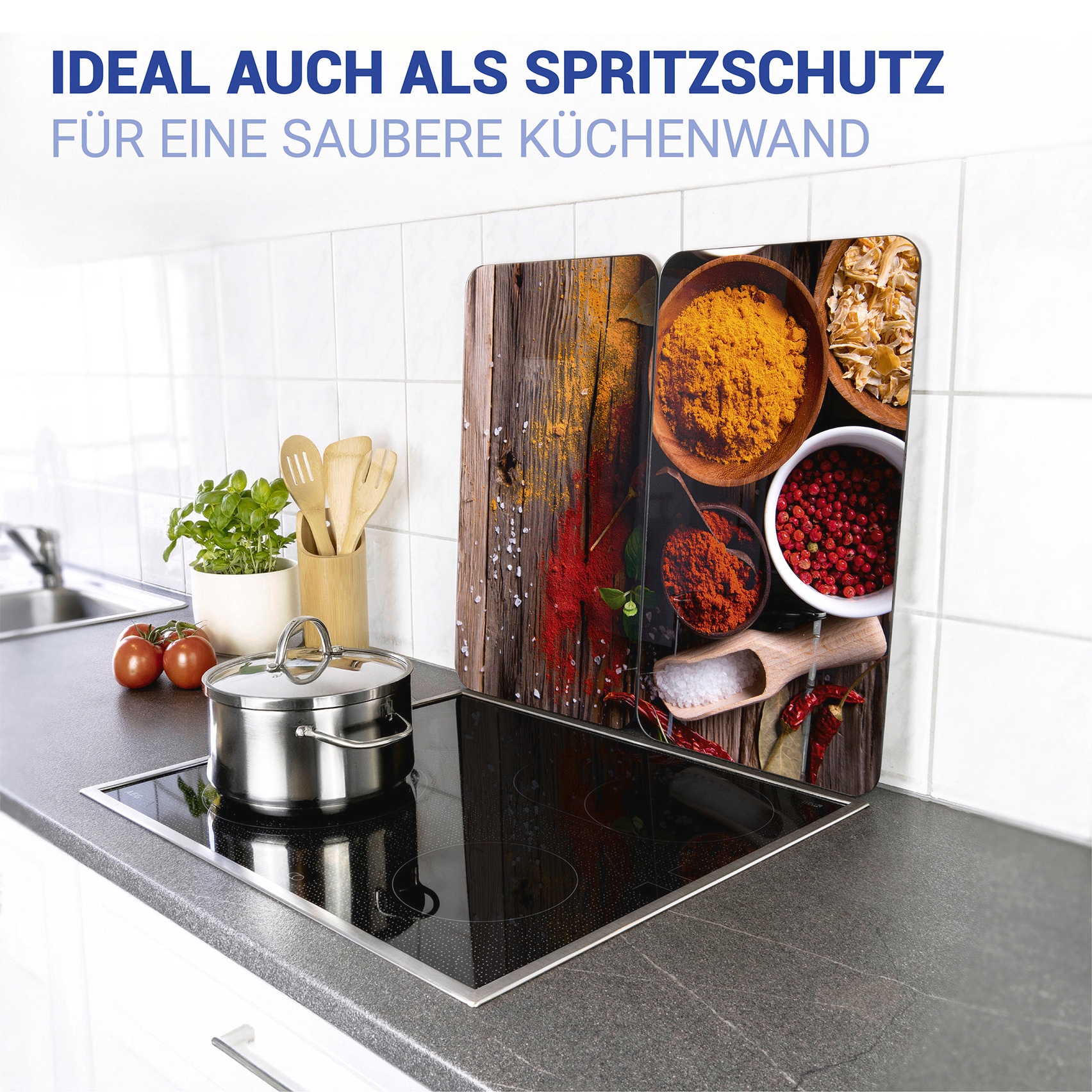 WENKO Herd-Abdeckplatte »Universal Modell Gewürze«, (Set, 2 tlg.), Herdabdeckung für alle Herdarten, kratzfest, mit rutschfesten Füssen