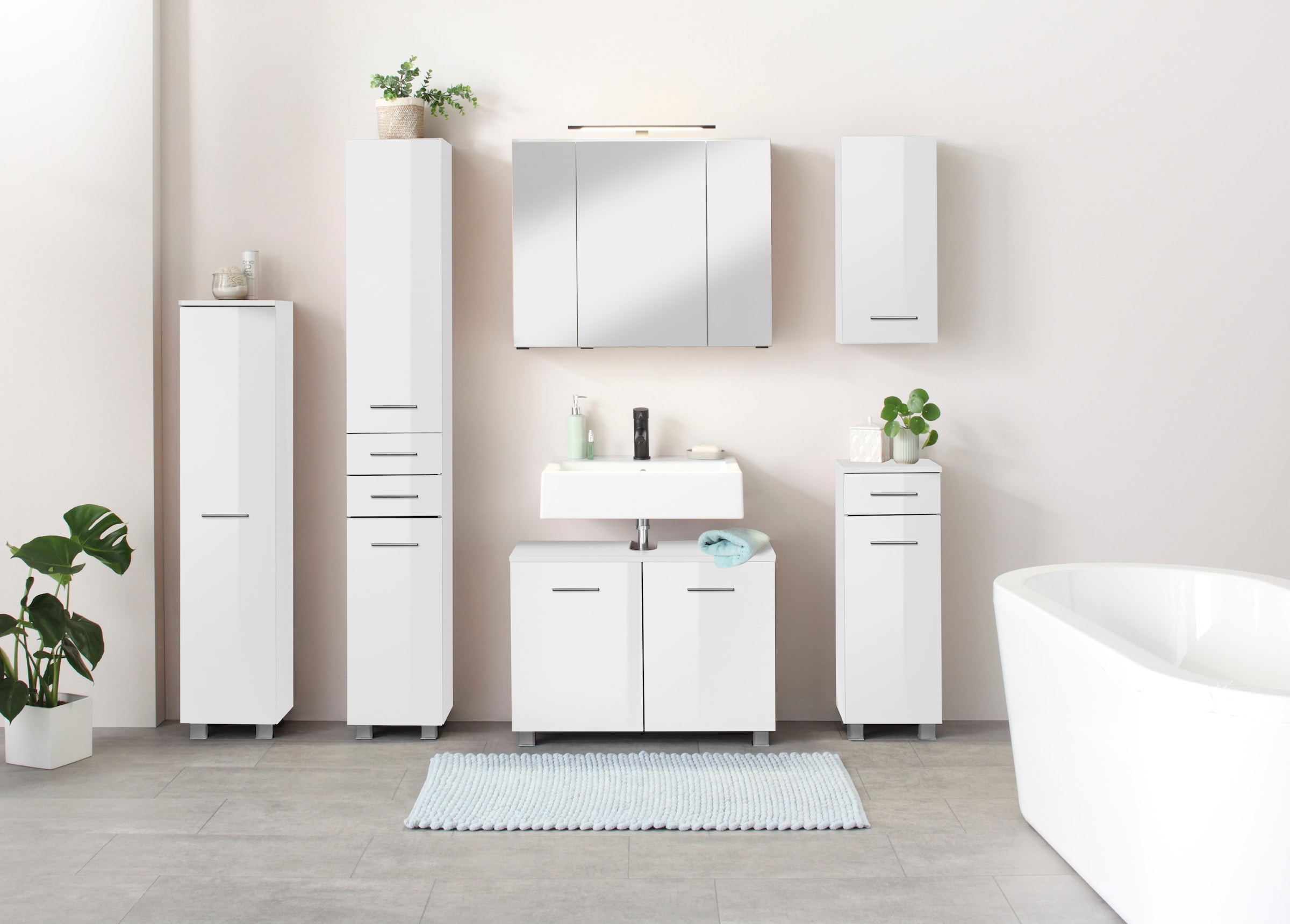 welltime Armoire sous lavabo »Trento, verschiedene Ausführungen und Farben« Badmöbel Unterschrank Breite 80 cm, mit viel Stauraum , Badschrank WBU