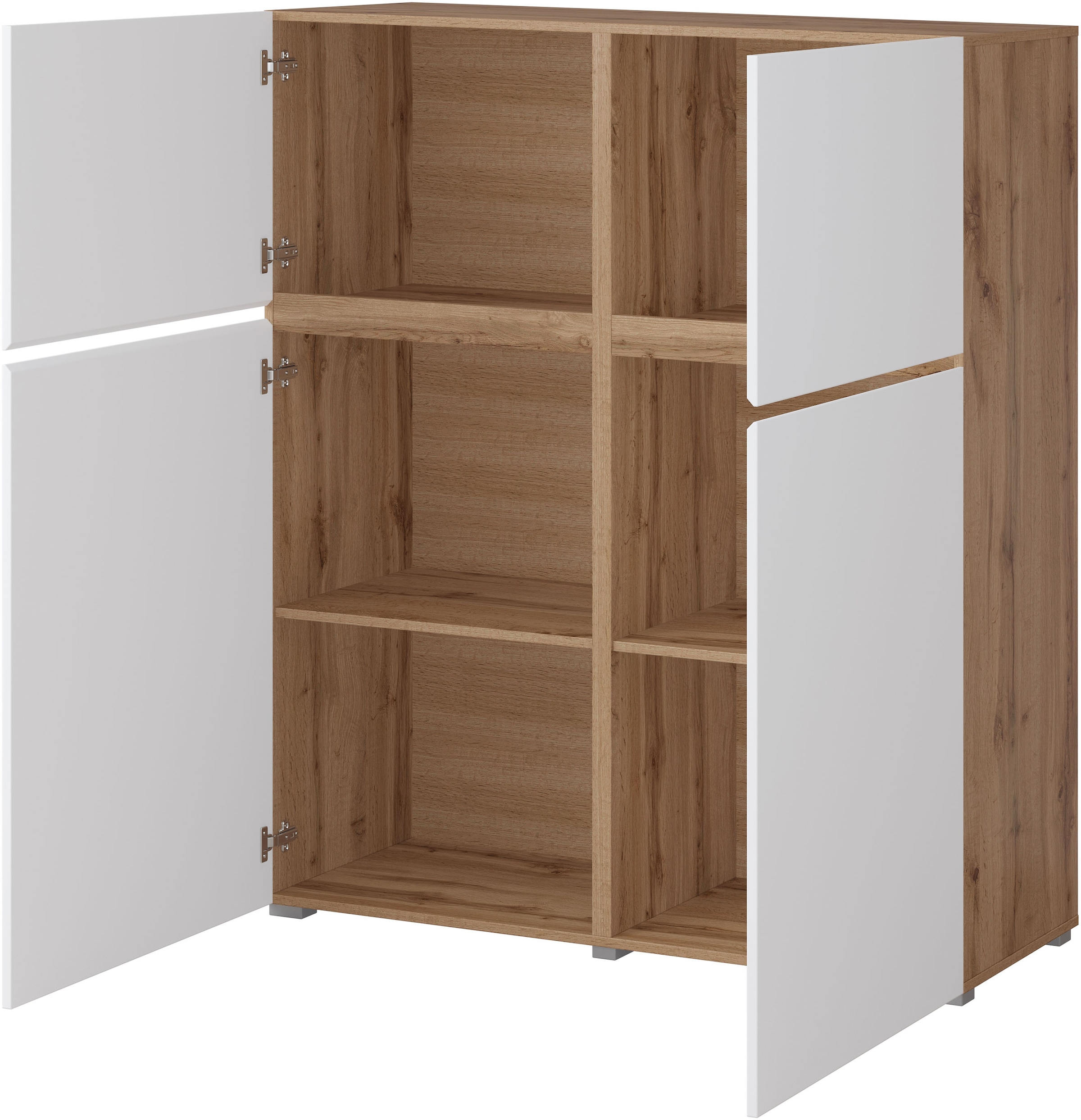 INOSIGN Highboard »Cross, moderne grifflose Hochkommode mit 4 Türen,Türkommode«, Hochschrank, Höhe 139 cm mit viel Stauraum, Einlegeböden verstellbar