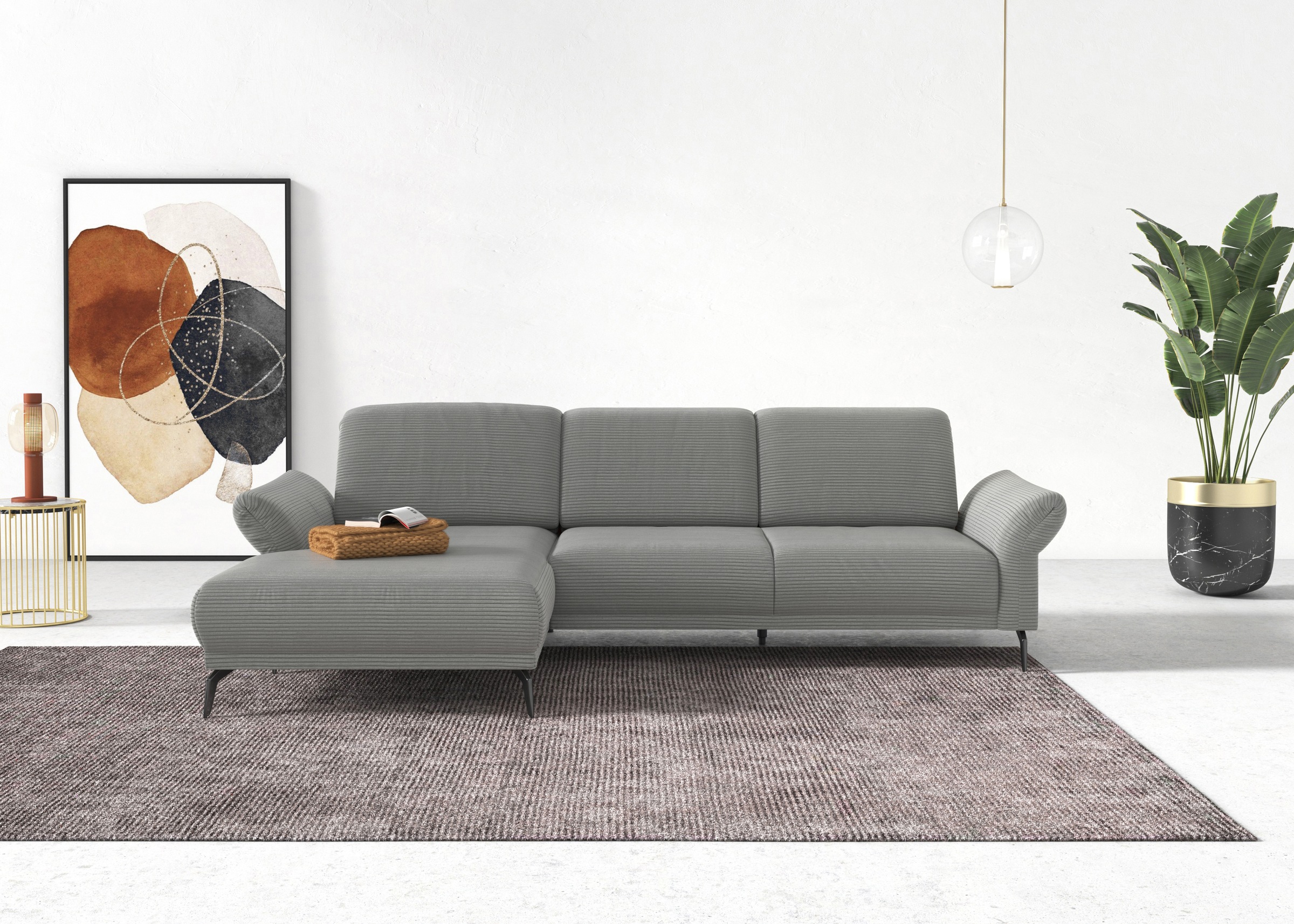 INOSIGN Ecksofa »Coco L-Form«, Sitztiefen-, Arm- und Kopfteilverstellung, Cord-Bezug, Fusshöhe 15 cm