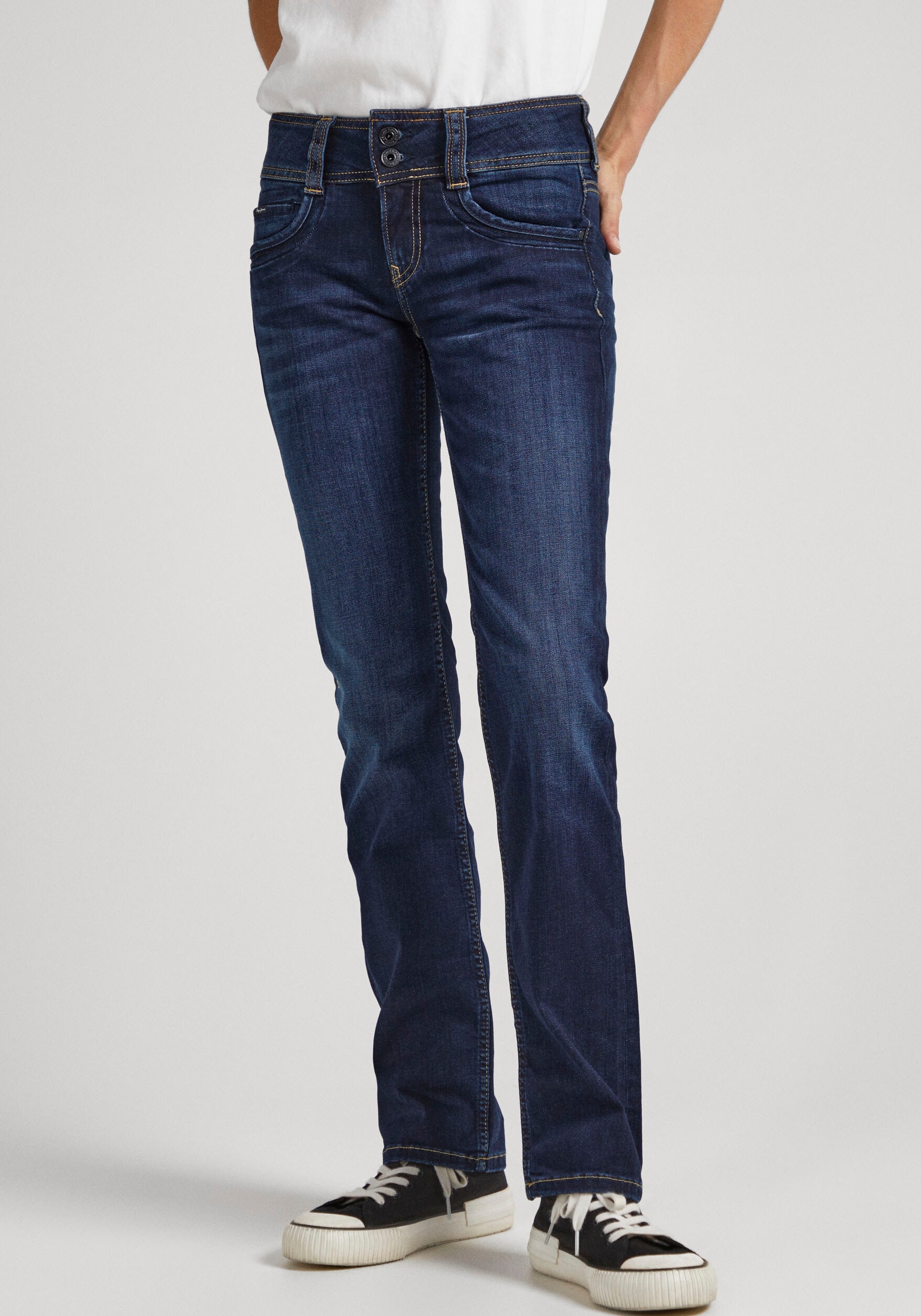 Image of Pepe Jeans Straight-Jeans "GEN" in Baumwoll-Qualtät mit geradem Bein und Doppel-Knopf-Bund