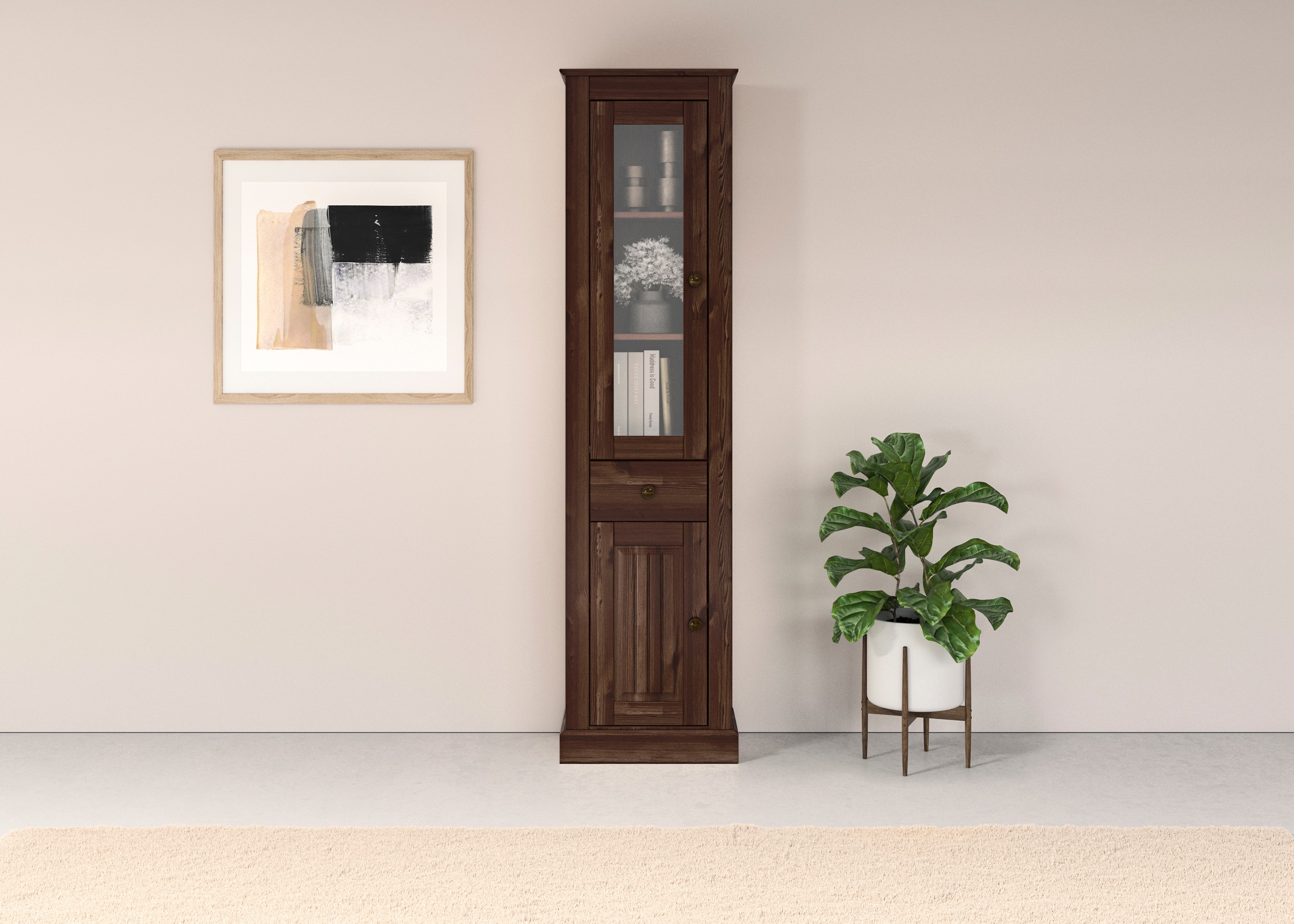 Image of GOODproduct Vitrine "Liotta" eine Glastür und einer Holztür und einer Schublade