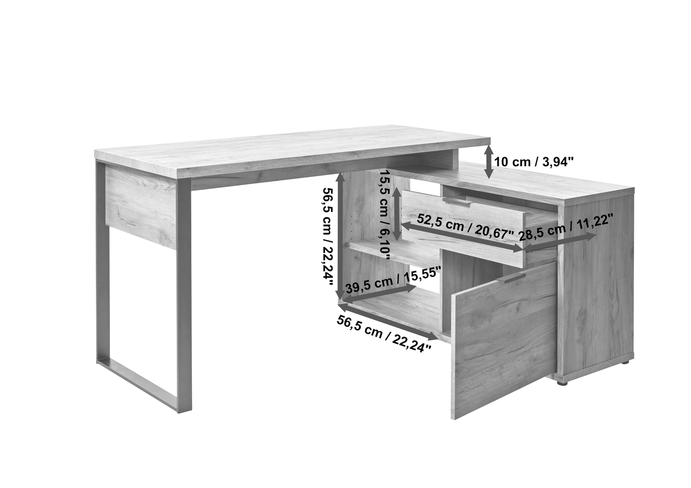 Jahnke Bureau d'angle »LOOP C 150 E« 1 cuis tlg. bureau d'angle, montage réversible, beaucoup de rangement