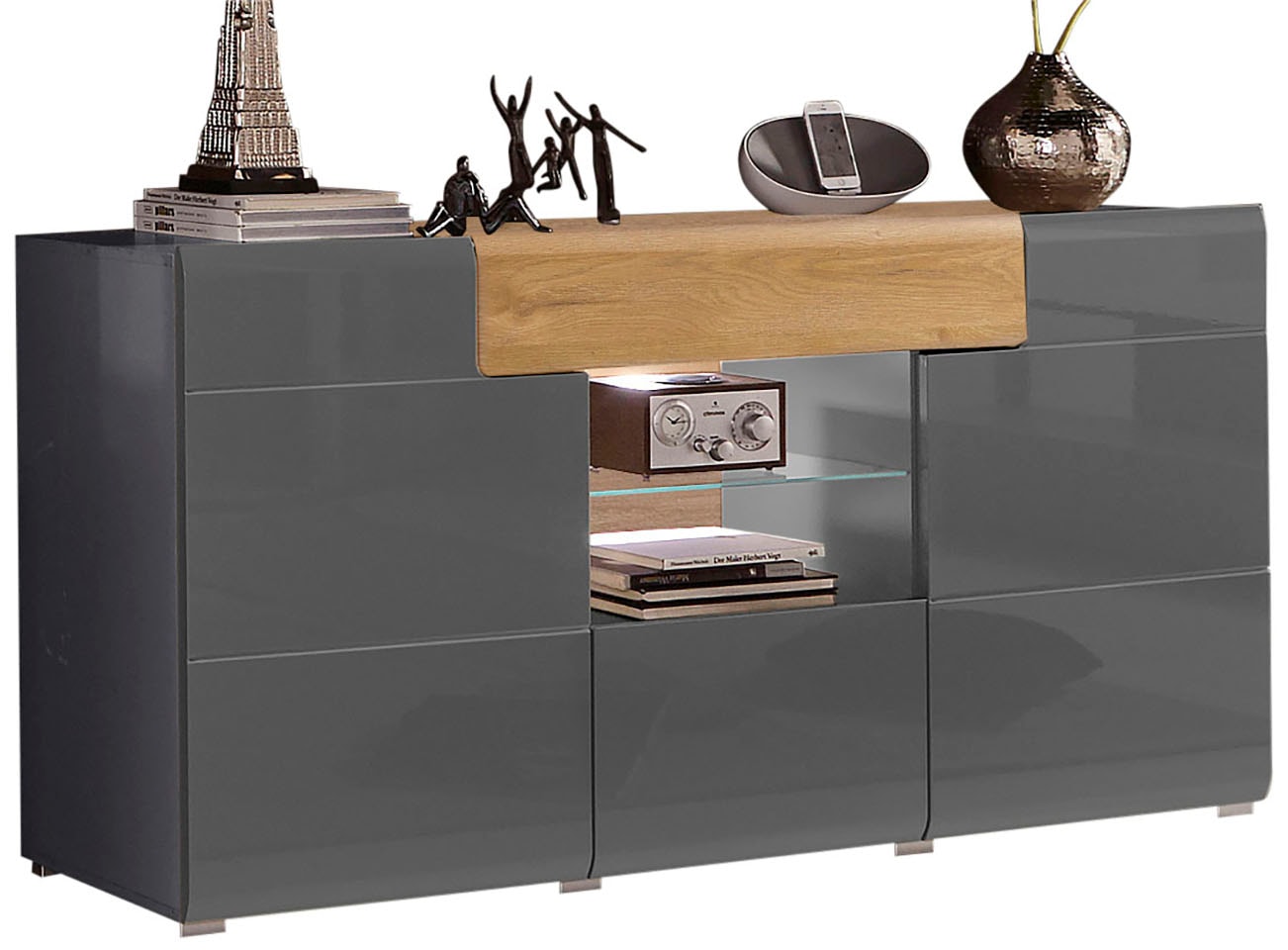 INOSIGN Sideboard »Toledo,Breite 159cm,moderne Anrichte mit dekorative Fräsungen,grifflos«, Kommode viel Stauraum, Einlegeböden verstellbar,ohne Beleuchtung