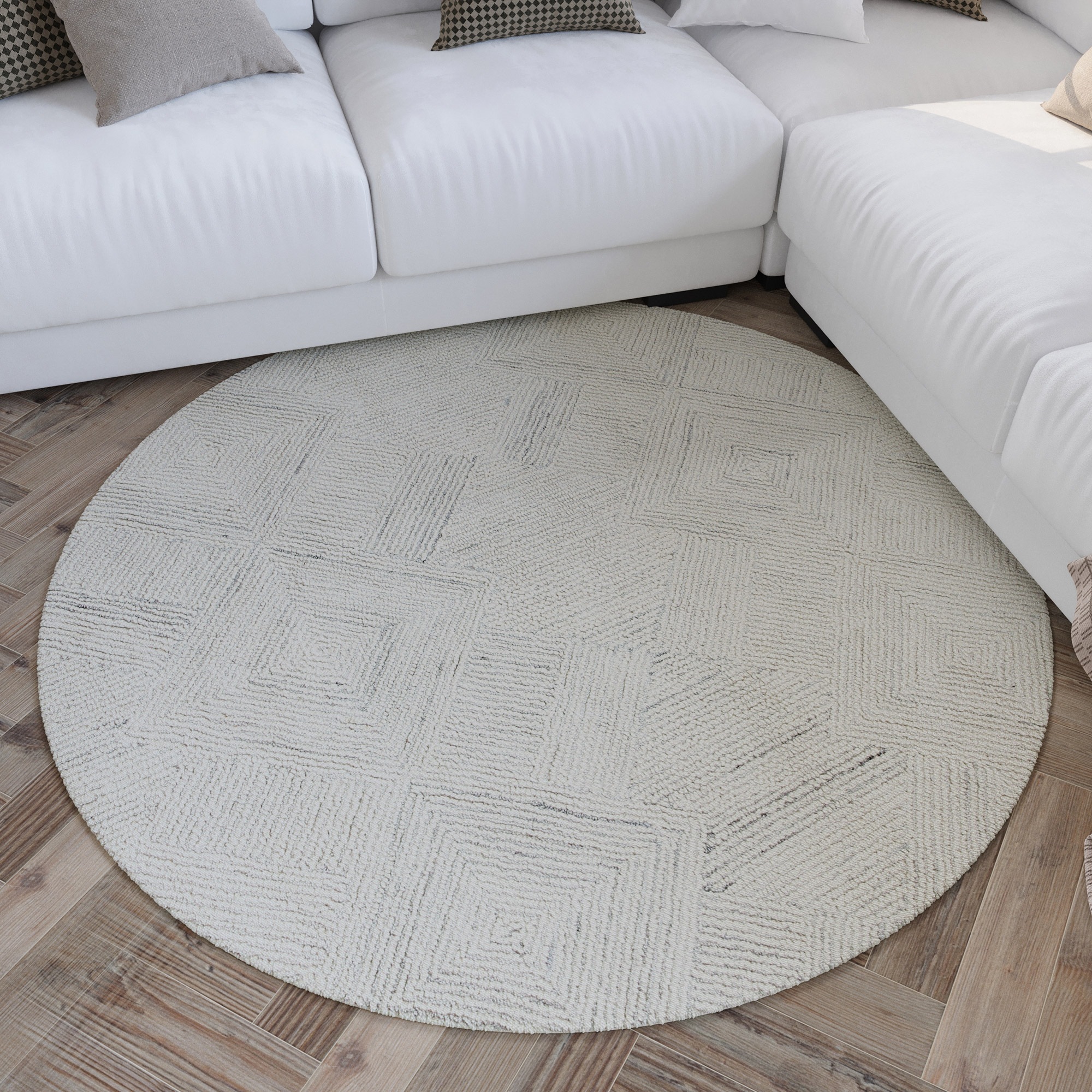 Image of Wecon home Teppich "Hamptons THIRTYTHREE" rund 15 mm Höhe Fasermix, Kurzflor, Wohnzimmer, elegant, robust, geometrisches Design