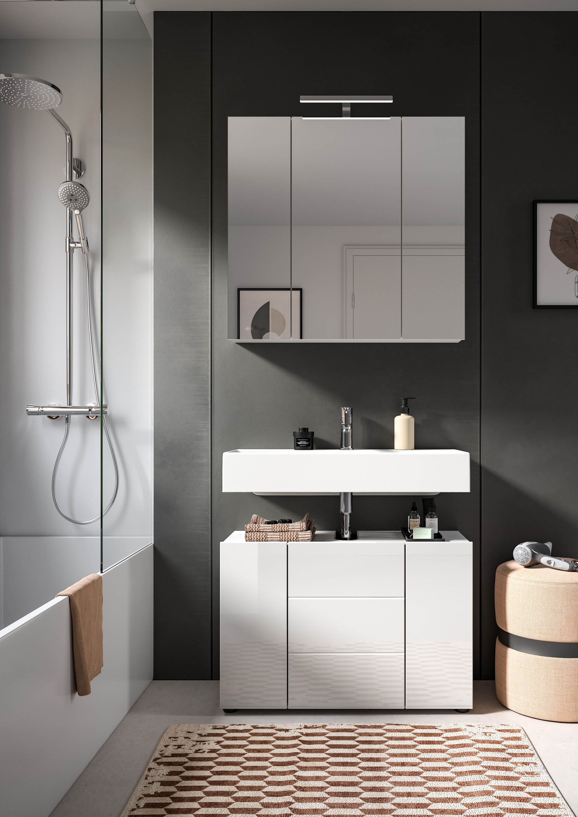 welltime Spiegelschrank »BIEL, TOPSELLER!, Breite 82 cm, 3 Türen, 6  Einlegeböden, 9 Fächer« 1 Stk. tlg. Badmöbel, Badschrank, Schrank, Wandschrank, Bad, Badezimmer