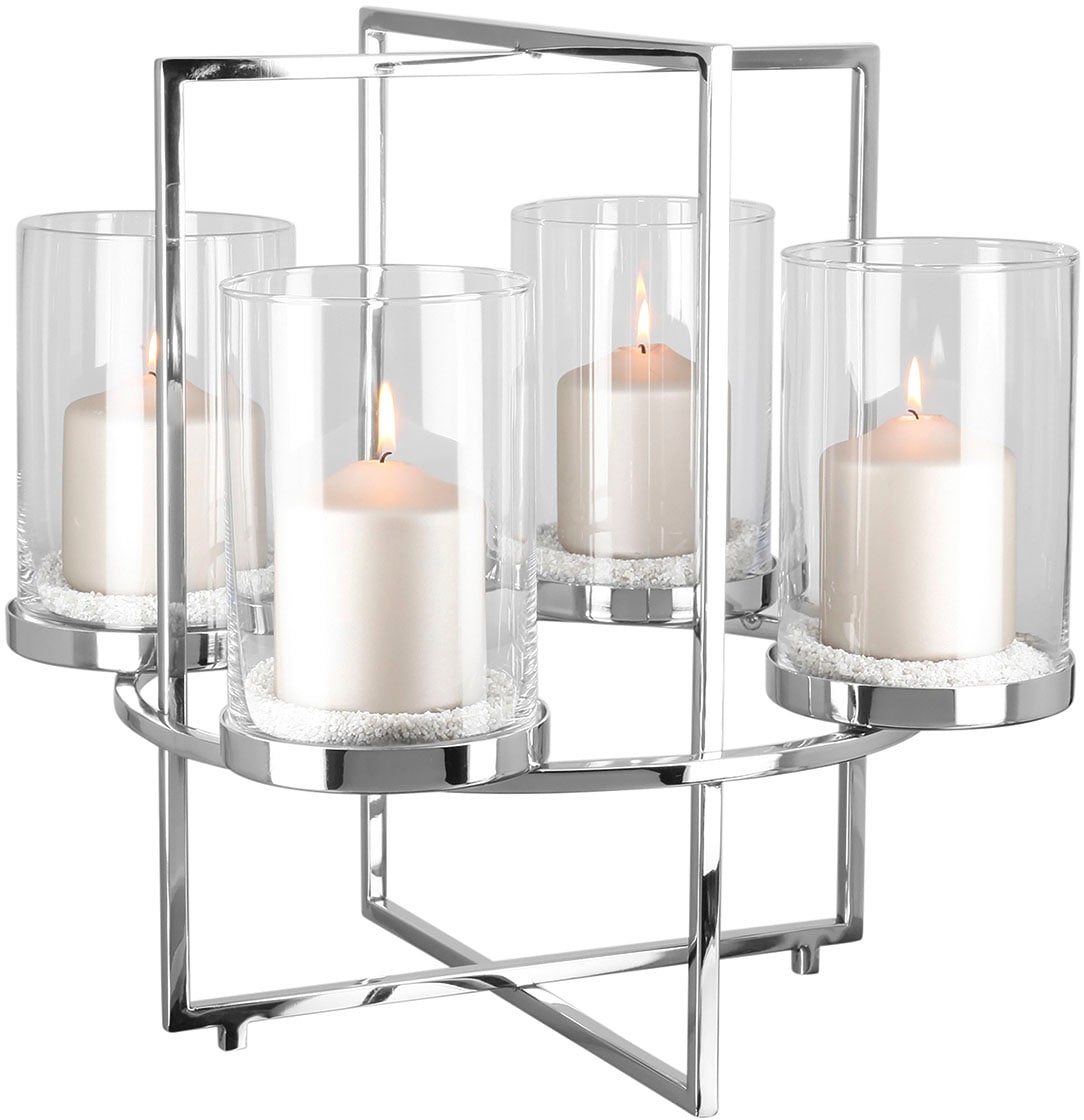 Image of Fink Kerzenleuchter "NORMAN, Weihnachtsdeko, 4-flammig, Adventsleuchter" aus Edelstahl und Glas - Höhe 43 cm x Ø 46 cm