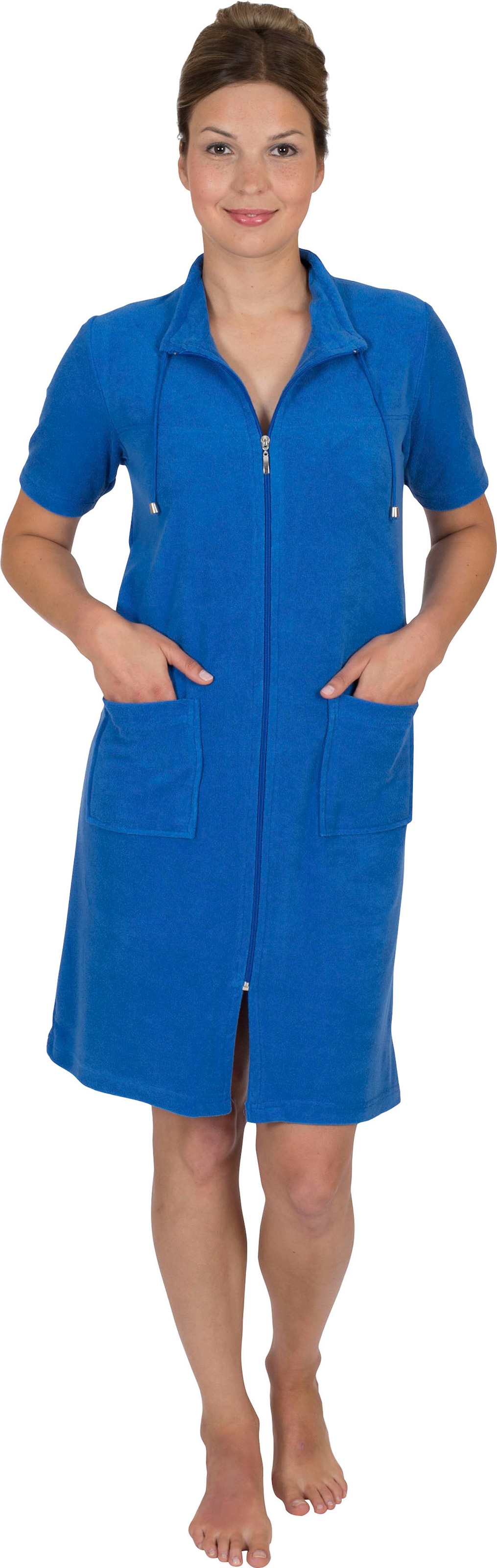 Wewo fashion Damenbademantel »033«, (1 St.), Strandkleid, kurz, mit Reissverschluss, Kragen mit Kordel, Kurzarm
