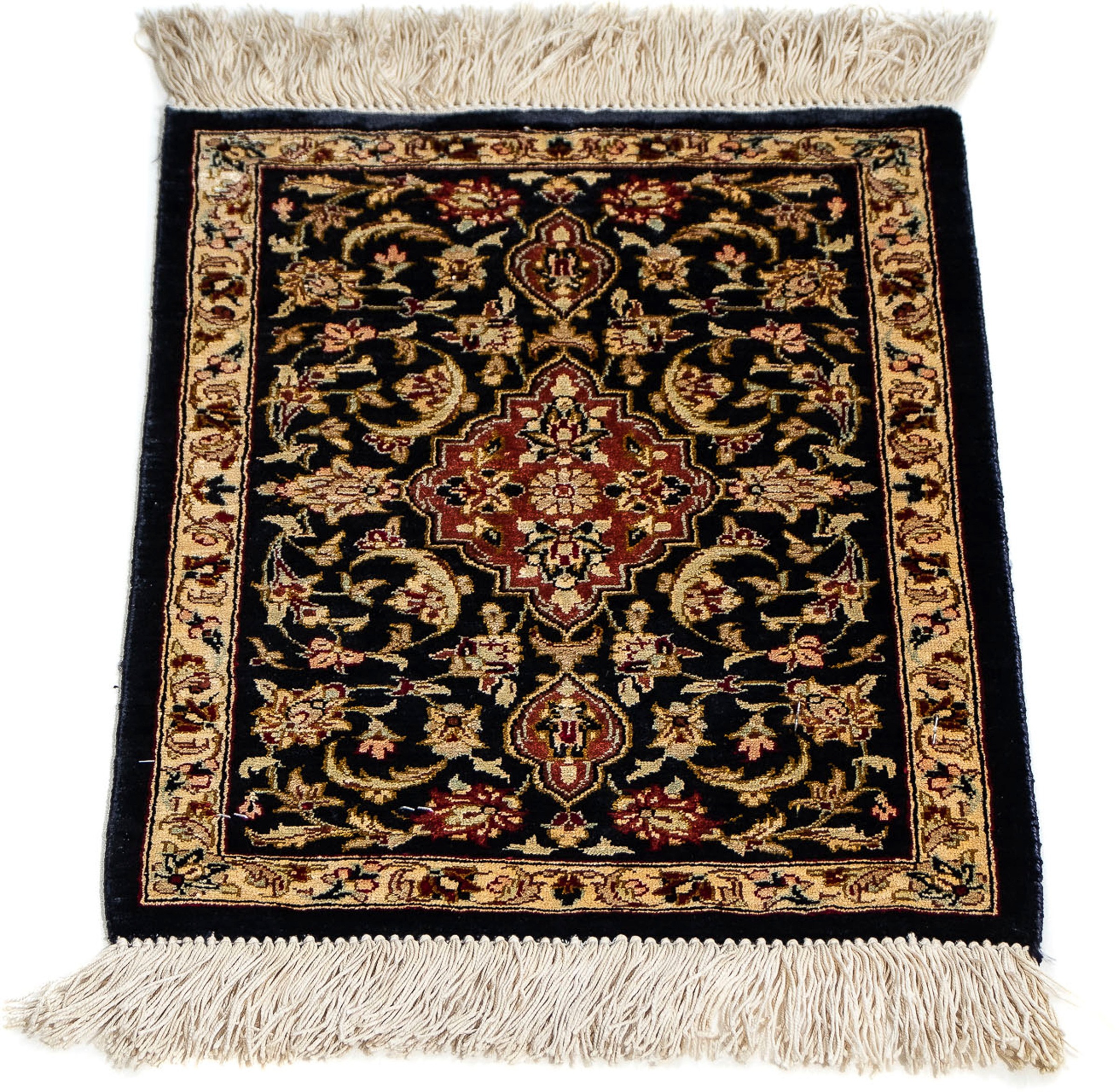 Image of morgenland Seidenteppich »Seidenteppich - Ghom Seide - Premium - 41 x 28 cm - dunkelblau«, rechteckig, 10 mm Höhe, Wohnzimmer, Handgeknüpft, Einzelstück mit Zertifikat bei Ackermann Versand Schweiz