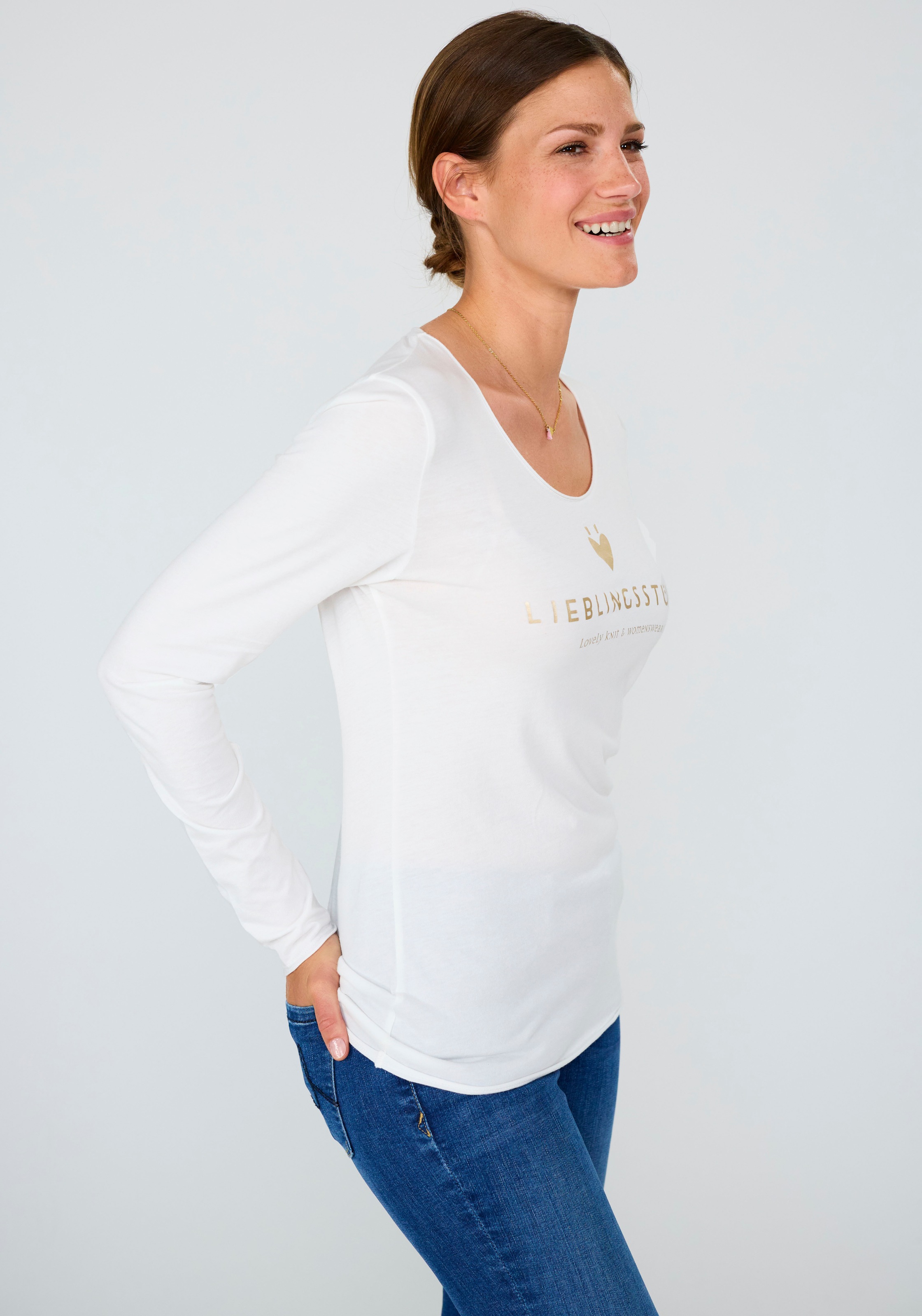 Image of Lieblingsstück Langarmshirt »T-Shirt 1/1 Arm RH Frontmotiv "Lieblingsstück"«, mit Rückennaht bei Ackermann Versand Schweiz