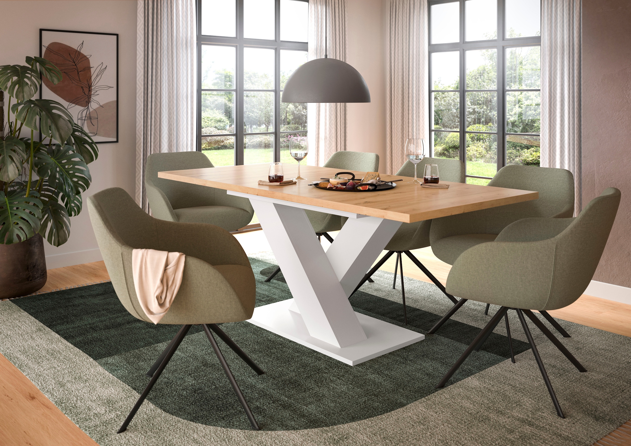 INOSIGN Table de salle à manger »Motus, ausziehbar 150 -190 cm, inklusive 40 cm Einlegeplatte« Set, 1 cuis tlg. X-Gestell mit Bodenplatte, Tisch, Küchentisch, Esszimmer, Küche