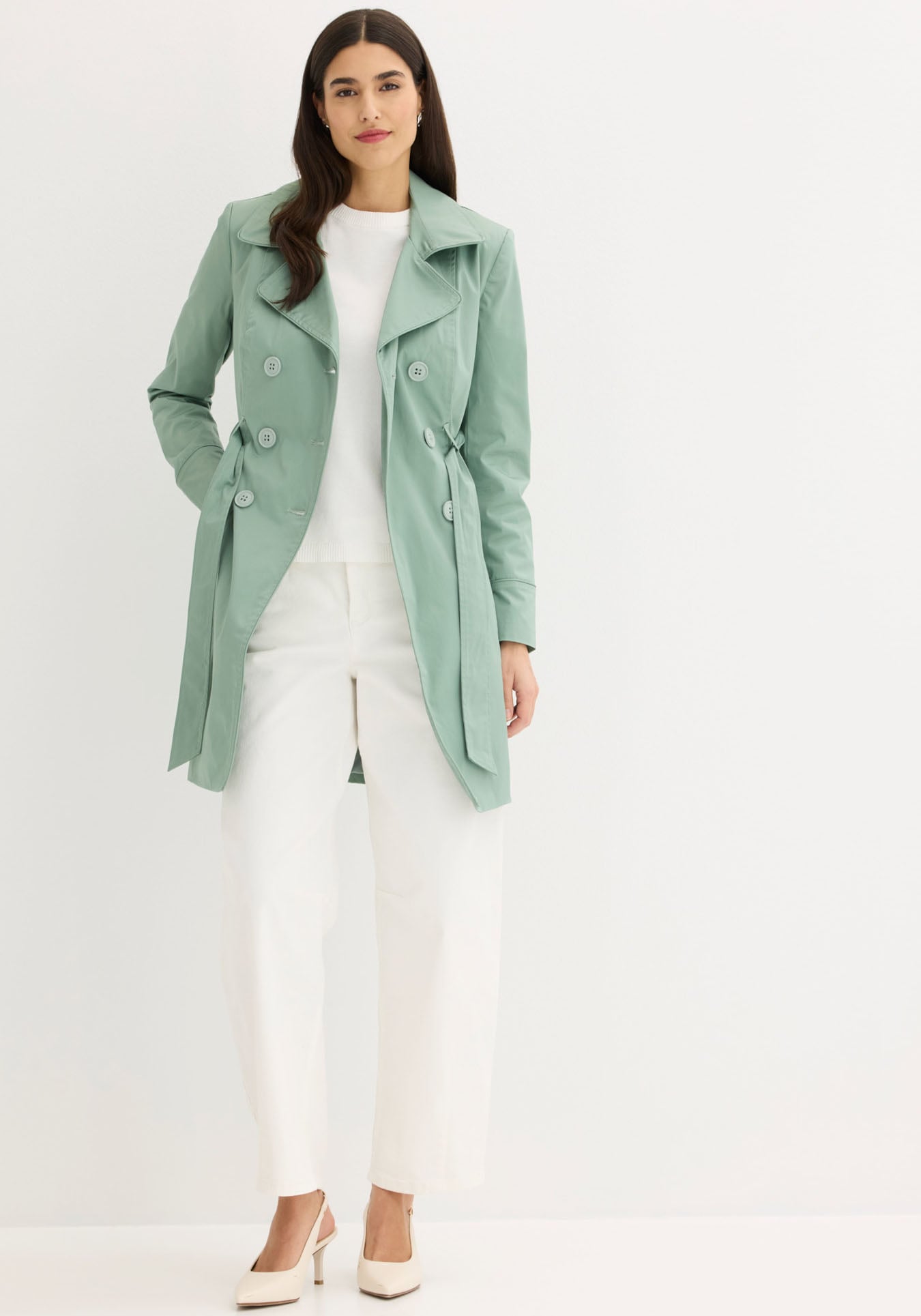 bonprix Trenchcoat mit abnehmbarem Bindegürtel, 2-Reiher