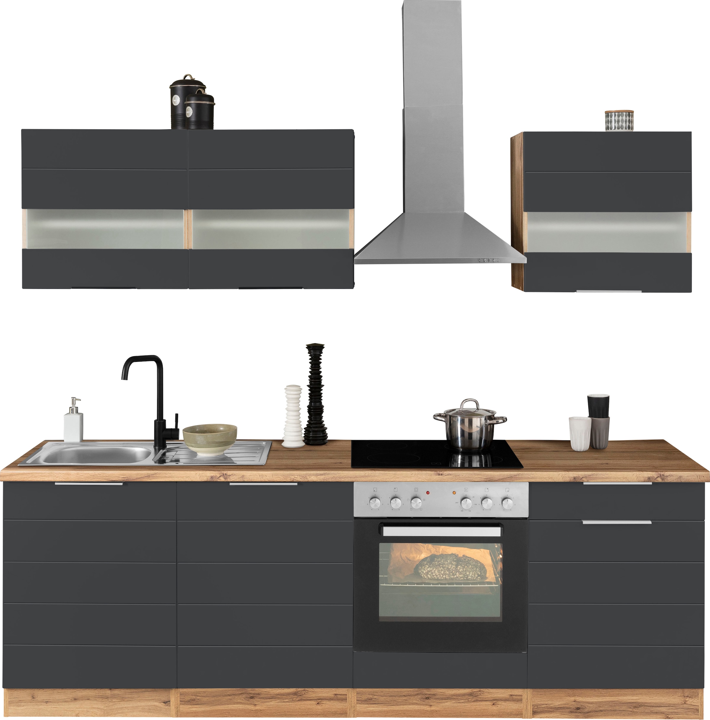 Image of KOCHSTATION Küchenzeile "KS-Luhe" 240 cm breit, wahlweise mit oder ohne E-Geräten, gefräste MDF-Fronten