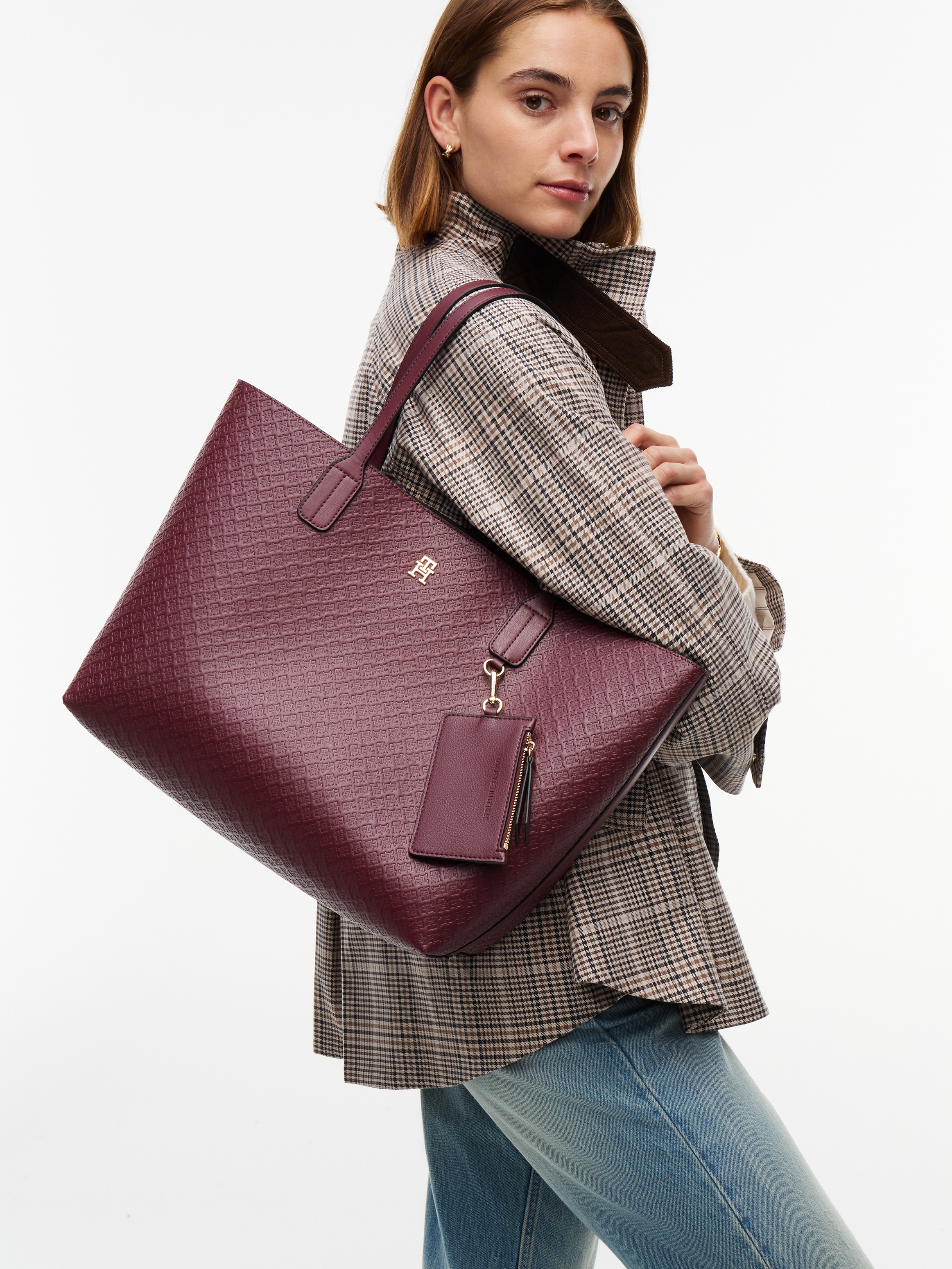 Tommy Hilfiger »TH ICON TOTE MONO« Damen Schultertasche mit TH-Allover-Logoprägung