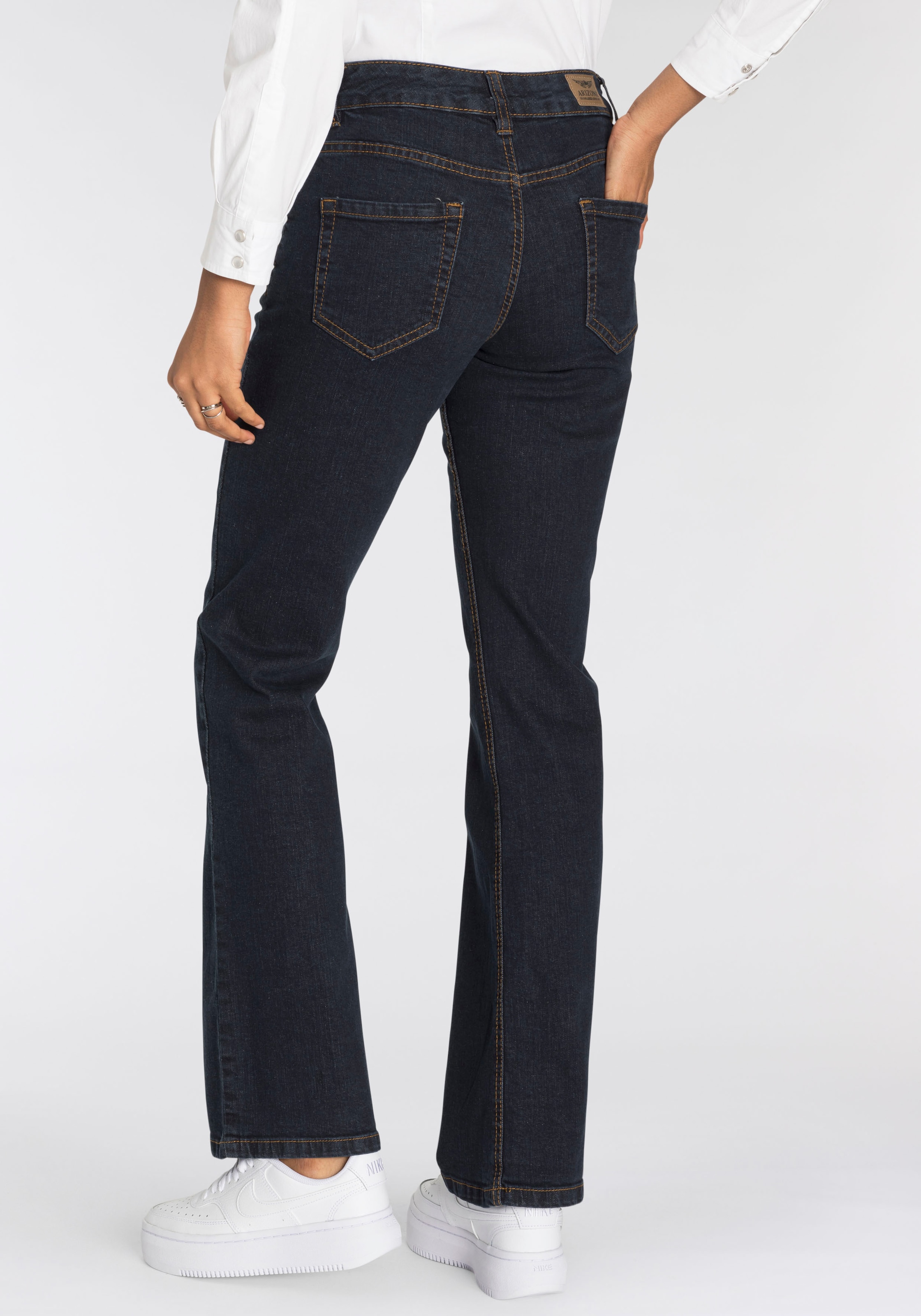 Arizona Bootcut-Jeans »Bund mit seitlichem Gummizugeinsatz«, High Waist