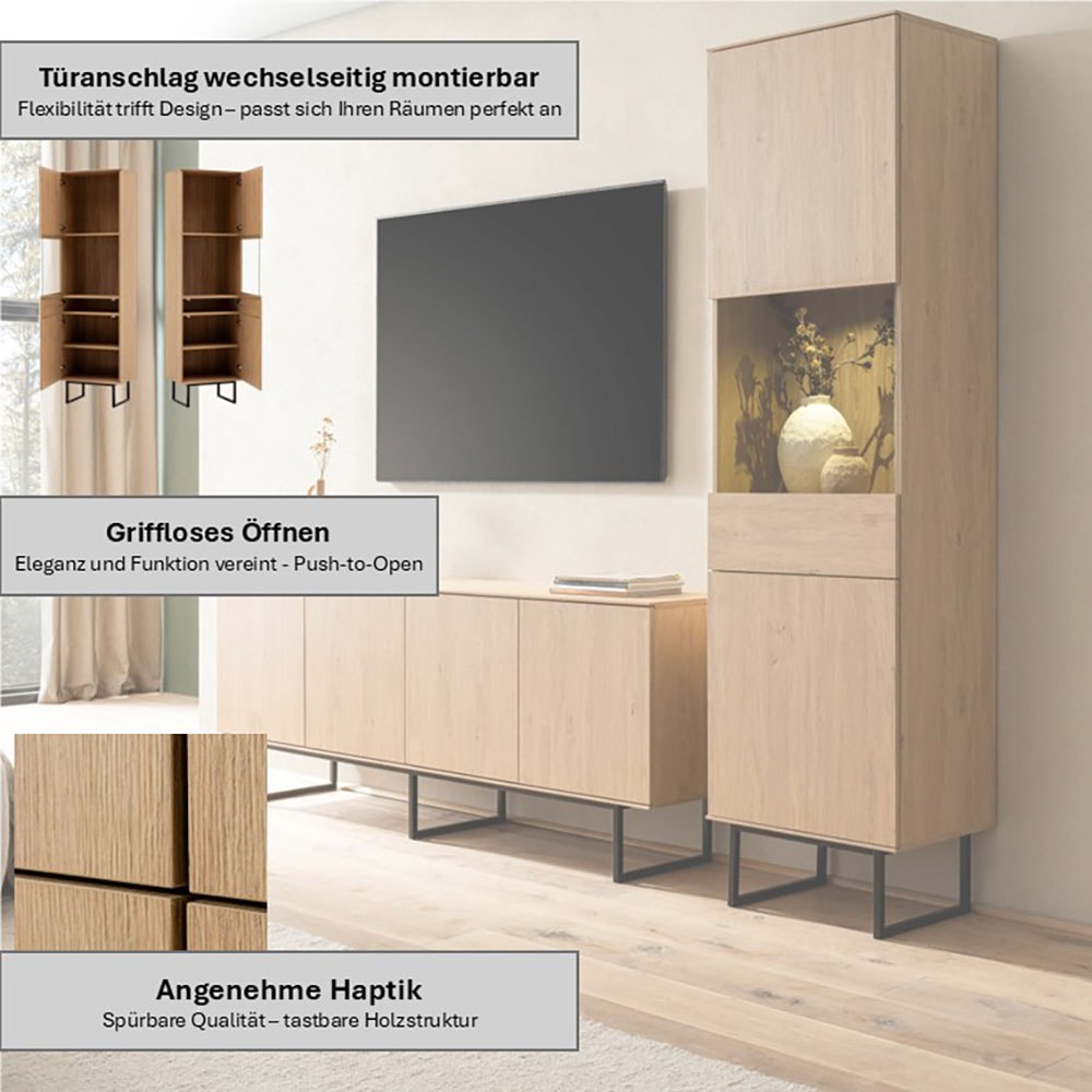 Home affaire Wohnwand »Lund, moderne Anbauwand, Wohnzimmer-Set in Stone Oak« 2 Stk. tlg.