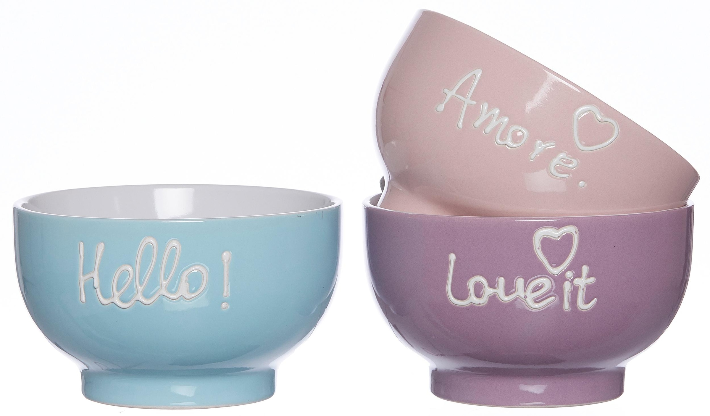 Müslischale "Words", Steinzeug, (Set 3-tlg.)