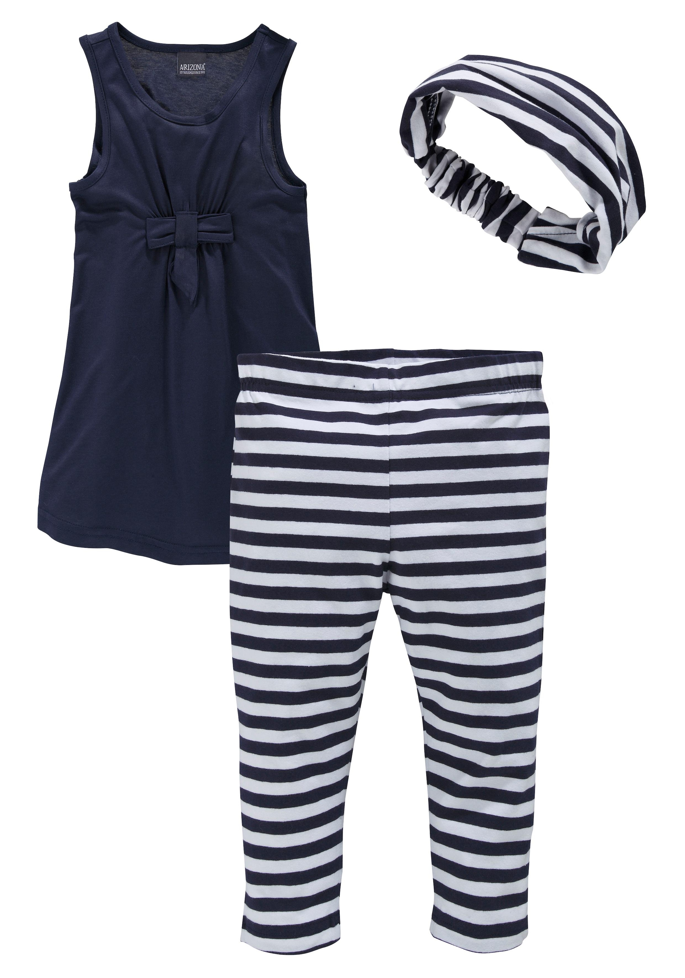 KIDSWORLD Kleid, Leggings & Haarband, (Set, 3 tlg.), Capri und Haarband maritim geringelt