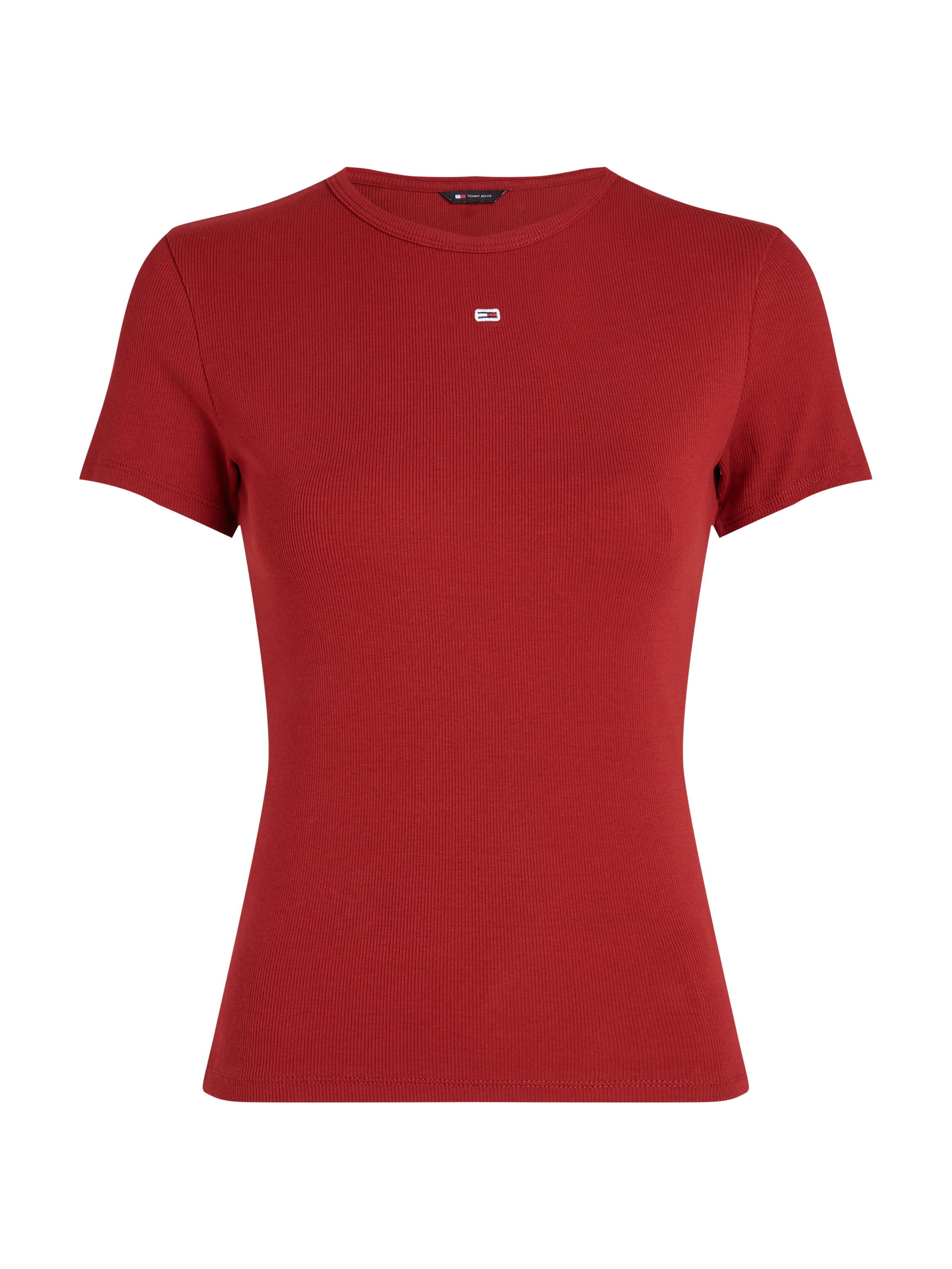 Tommy Jeans T-Shirt »Slim Essential Rib Shirt, Rippshirt Rundhalsshirt«, mit Logostickerei