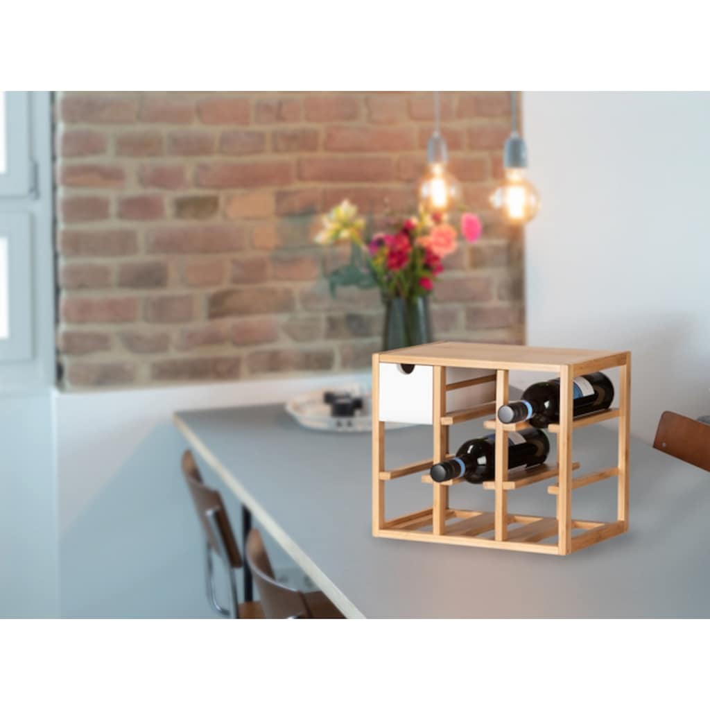 WENKO Weinflaschenhalter »Finja«, Bambus kombiniert mit MDF, mit Schublade für 8 Flaschen, Scandic Style
