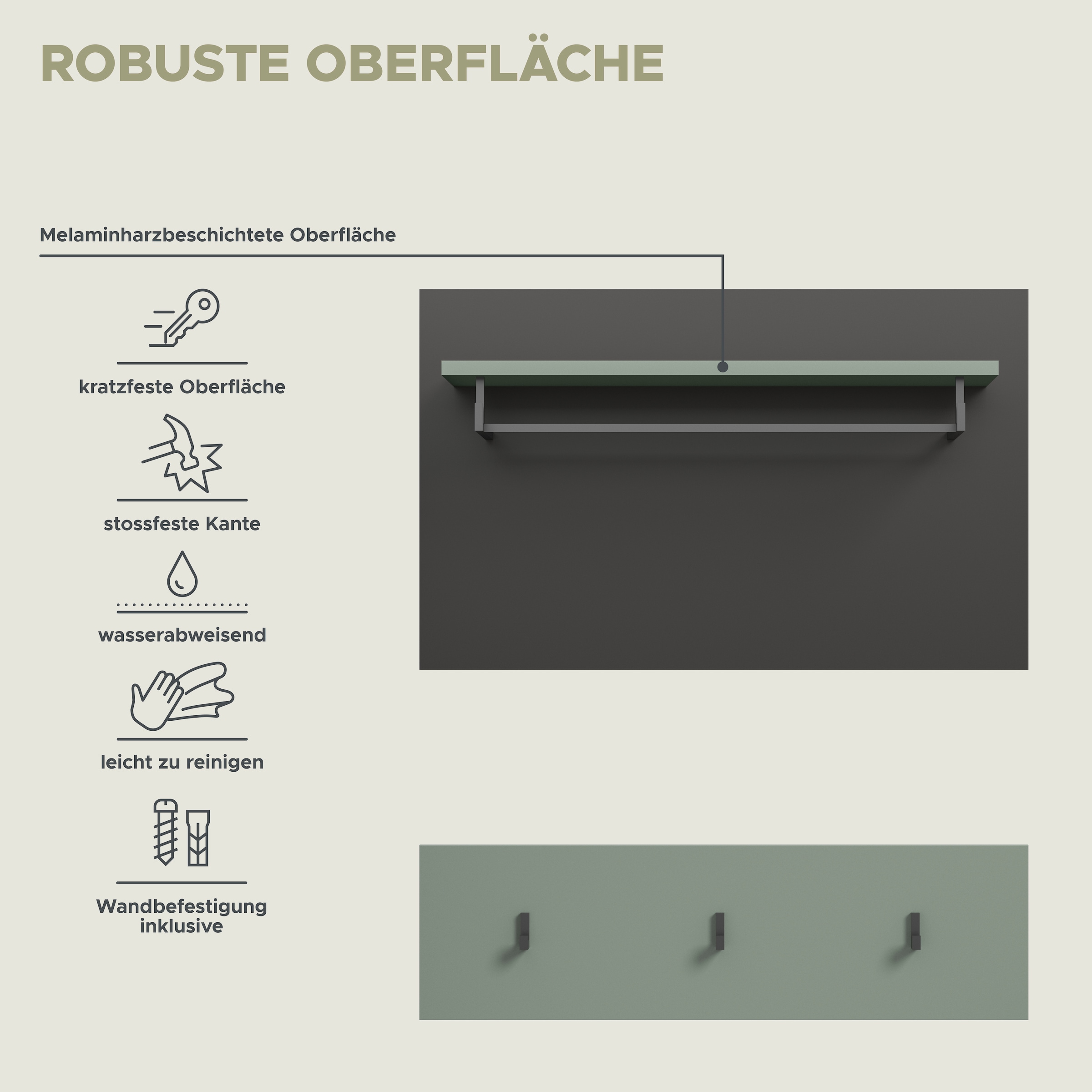 Home affaire Garderobenpaneel »REHAT, TOPSELLER!, 2-teilig, bestehend aus: Paneel & Hakenleiste« in verschiedenen Farben erhältlich, 1 Stk. tlg. Paneel, Hakenleiste, Wandboard, Garderobe, Garderobenleiste